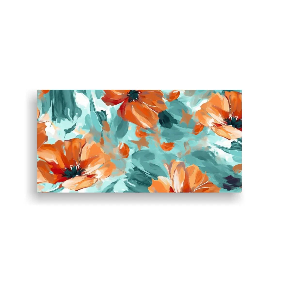 Cuadro amapolas naranjas con fondo turquesa — imagen principal