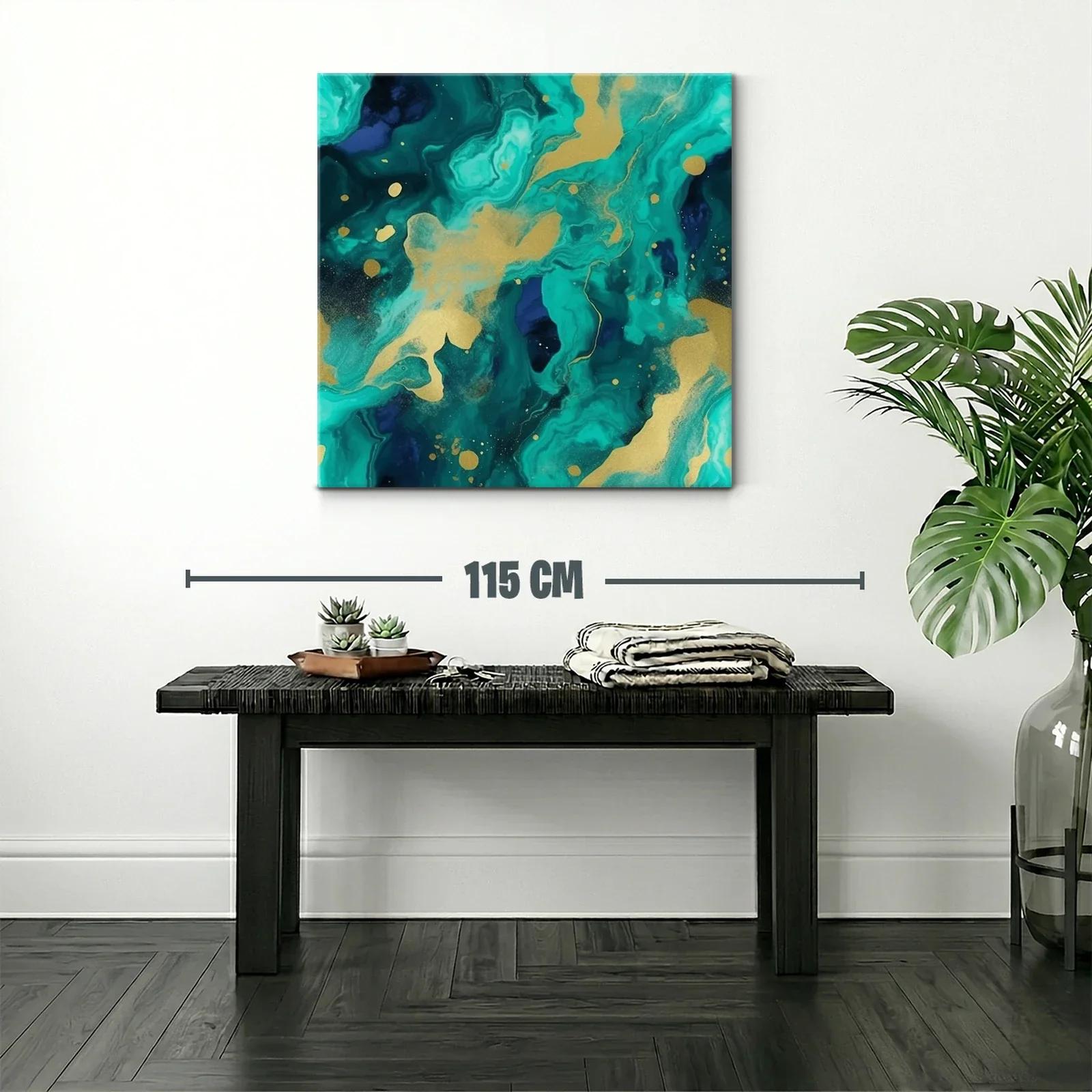 Cuadro abstracto en tonos turquesa y dorado elegante — miniatura 2