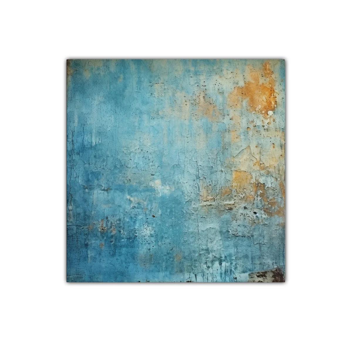 Cuadro abstracto con textura y tonos azul y ocre envejecidos — imagen principal