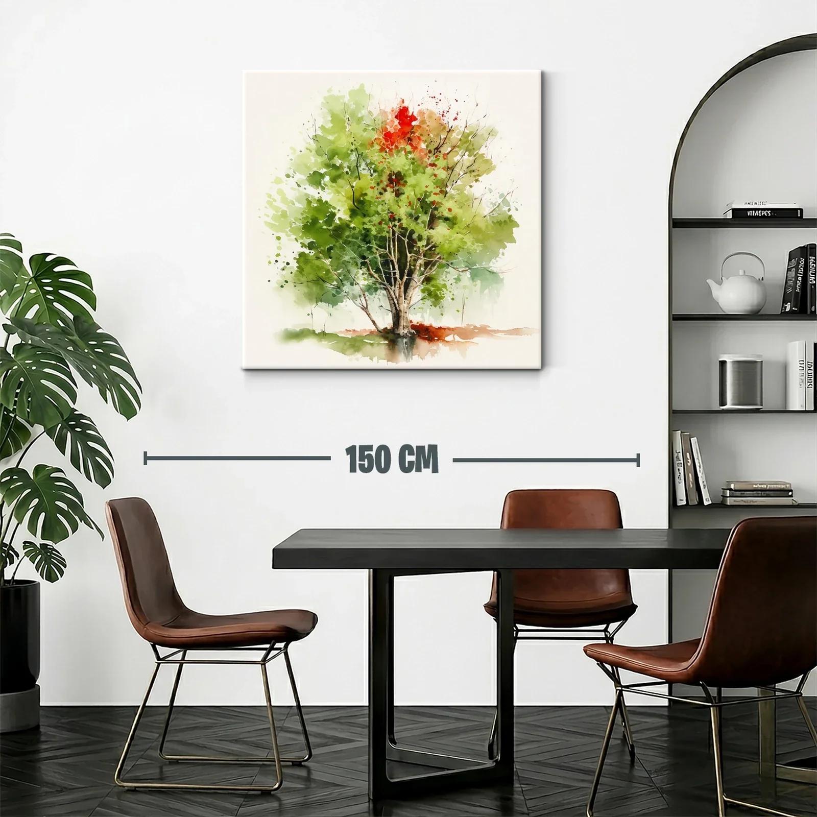 Árbol en acuarela con tonos verdes y toques otoñales — miniatura 2