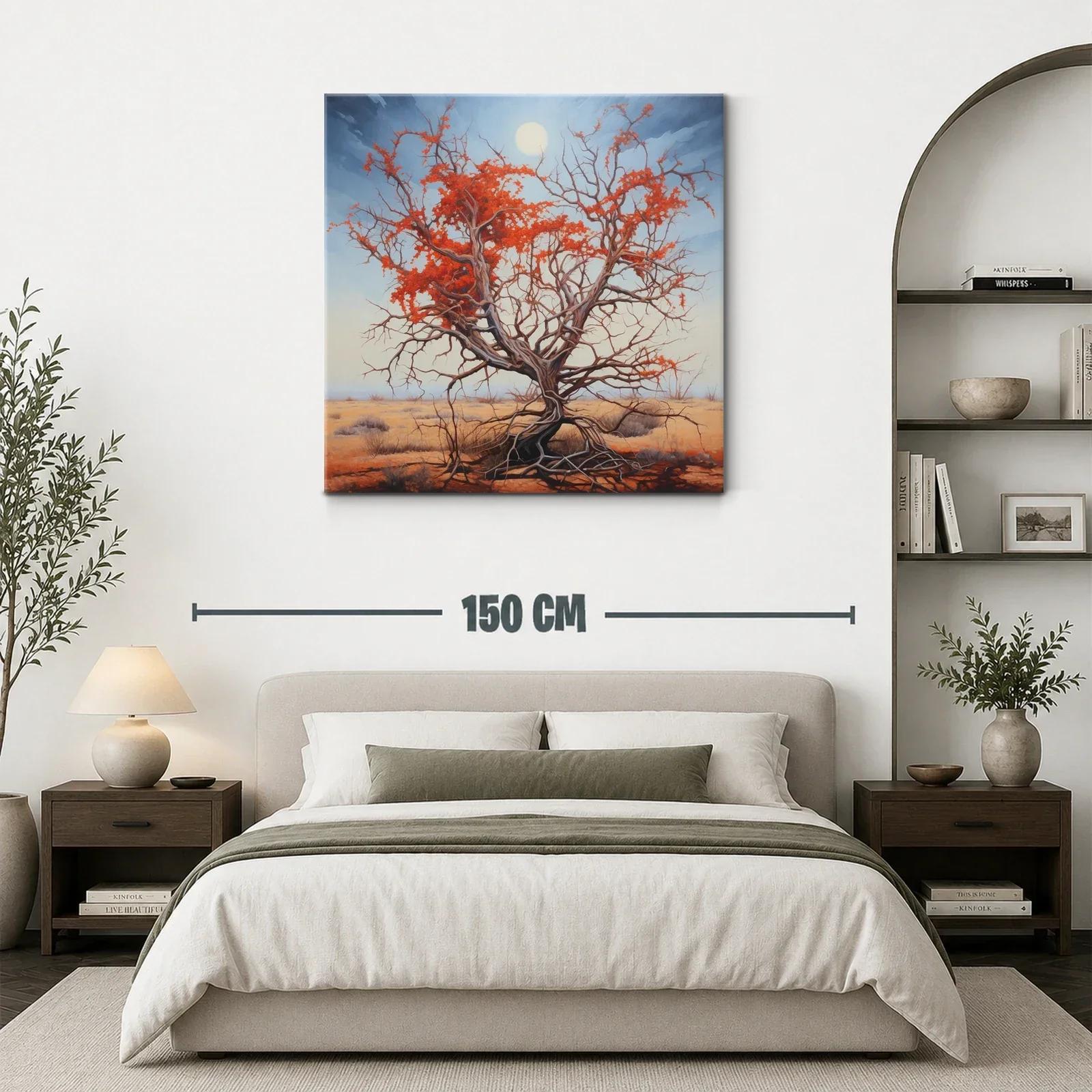 Árbol solitario con follaje rojo en paisaje desértico — miniatura 3