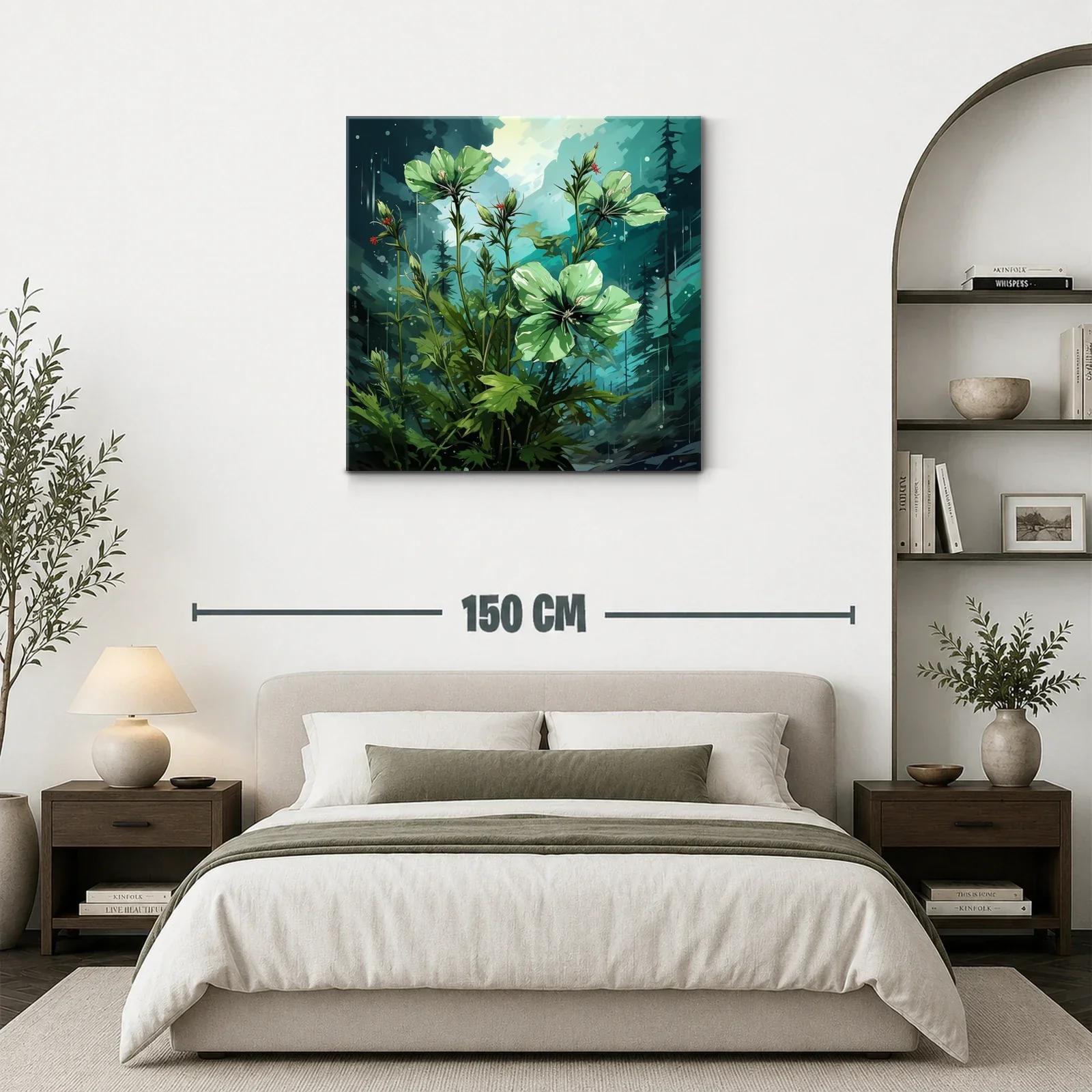 Flores verdes en fondo azul con atmósfera mística — miniatura 3
