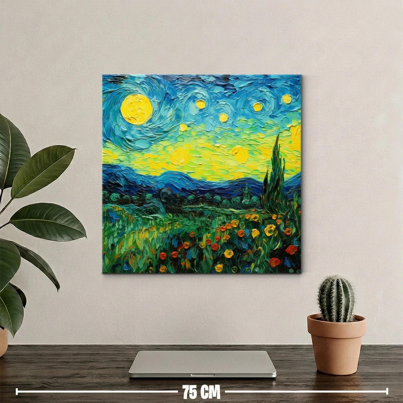 Paisaje nocturno vibrante con cielo estrellado y campo florido — miniatura 2