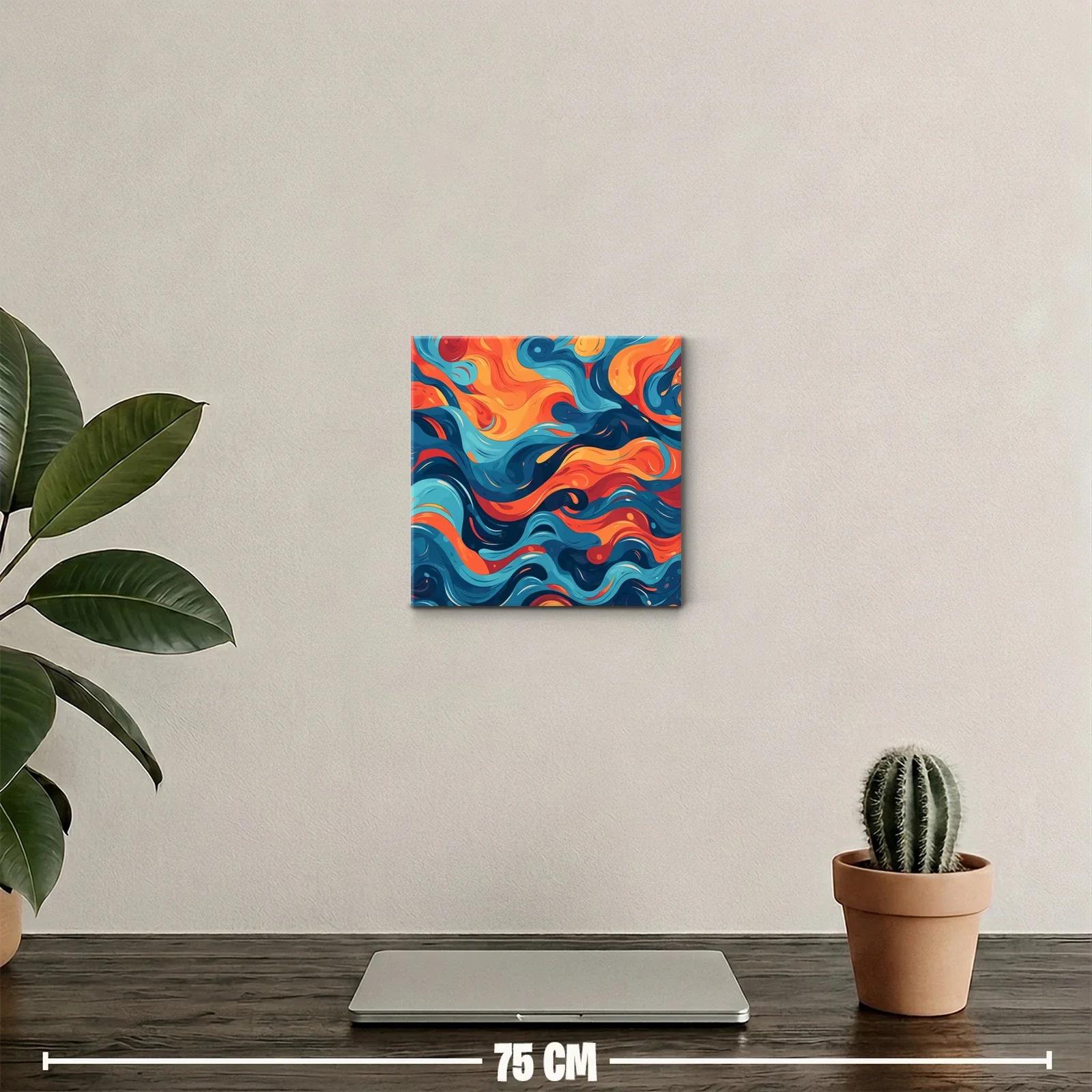 Cuadro decorativo con ondas fluidas en tonos cálidos y fríos — miniatura 2