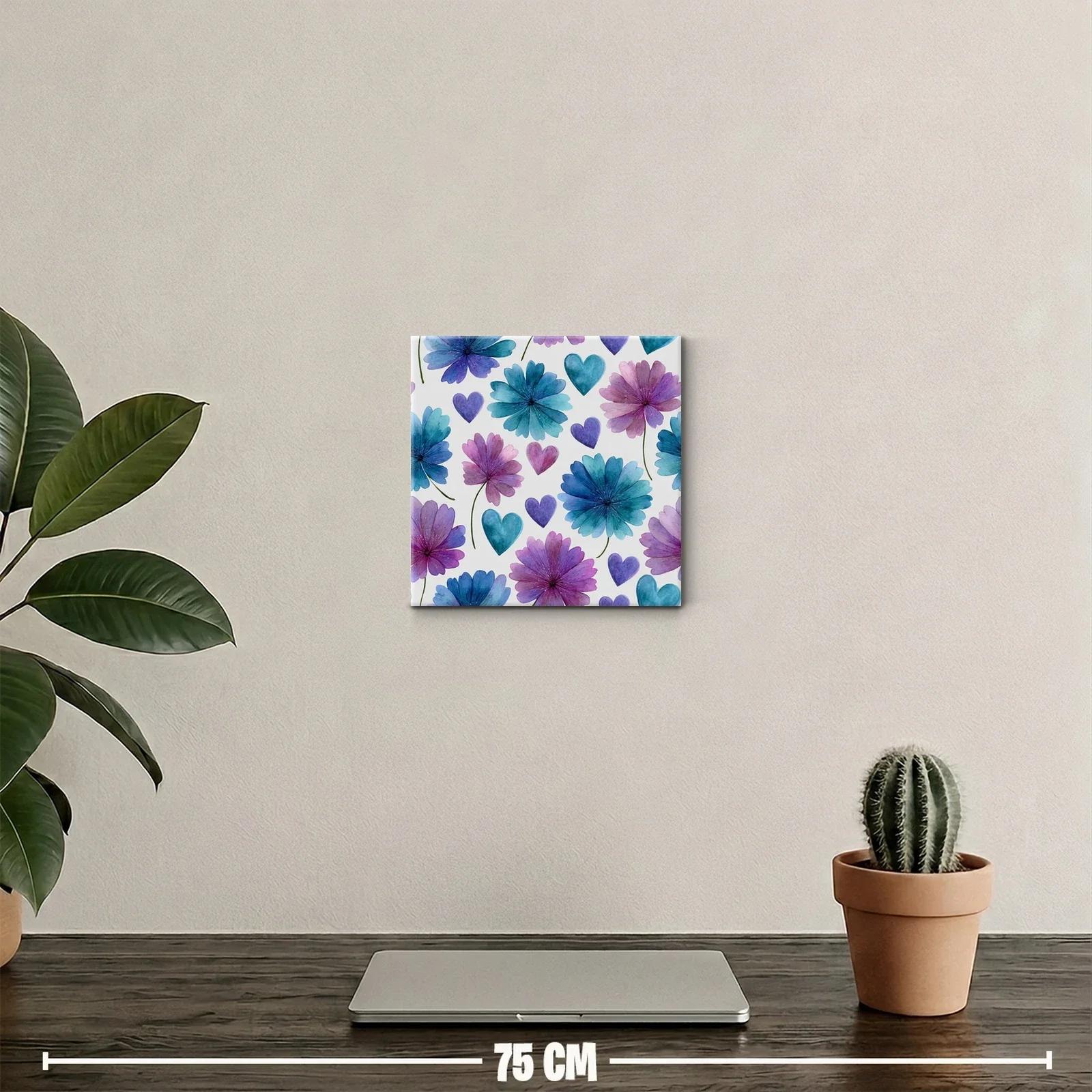 Cuadro decorativo de flores y corazones en tonos violetas — miniatura 2