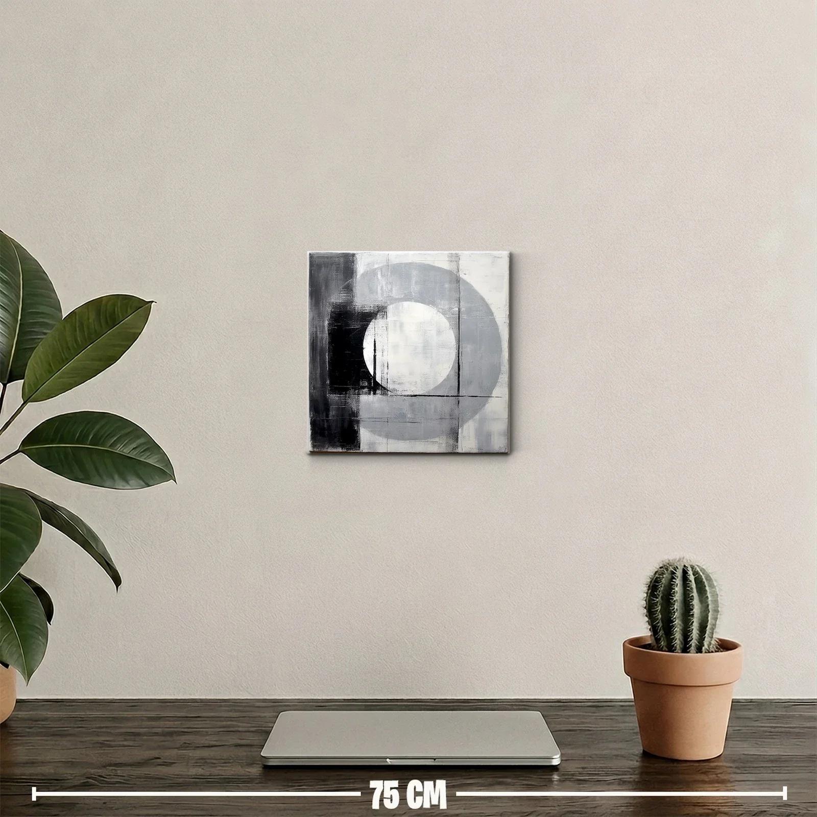 Cuadro abstracto en tonos gris y negro con formas geométricas — miniatura 2