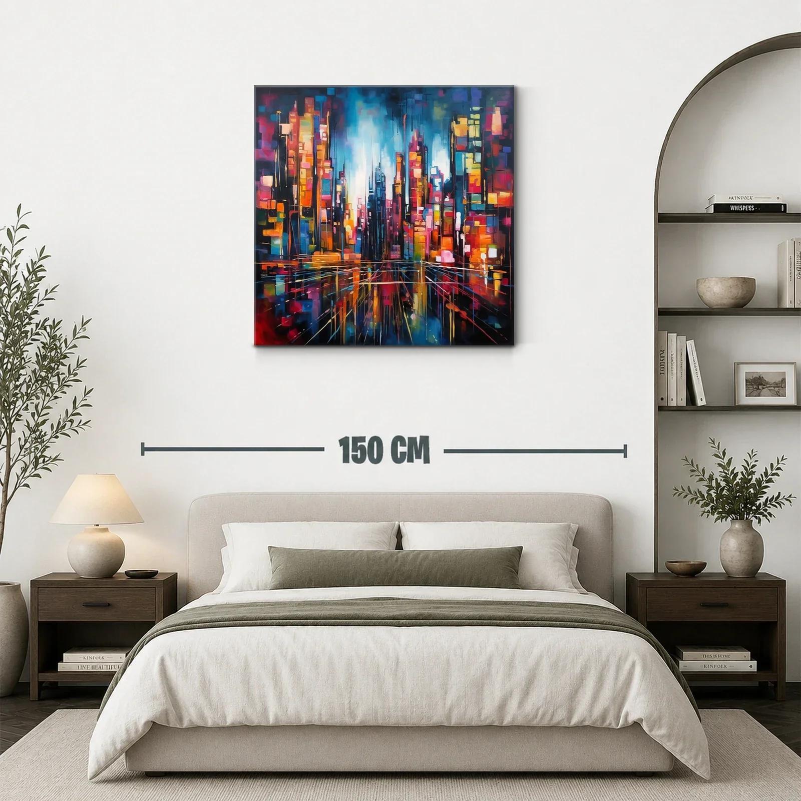 Cuadro abstracto de ciudad vibrante con luces y reflejos — miniatura 3