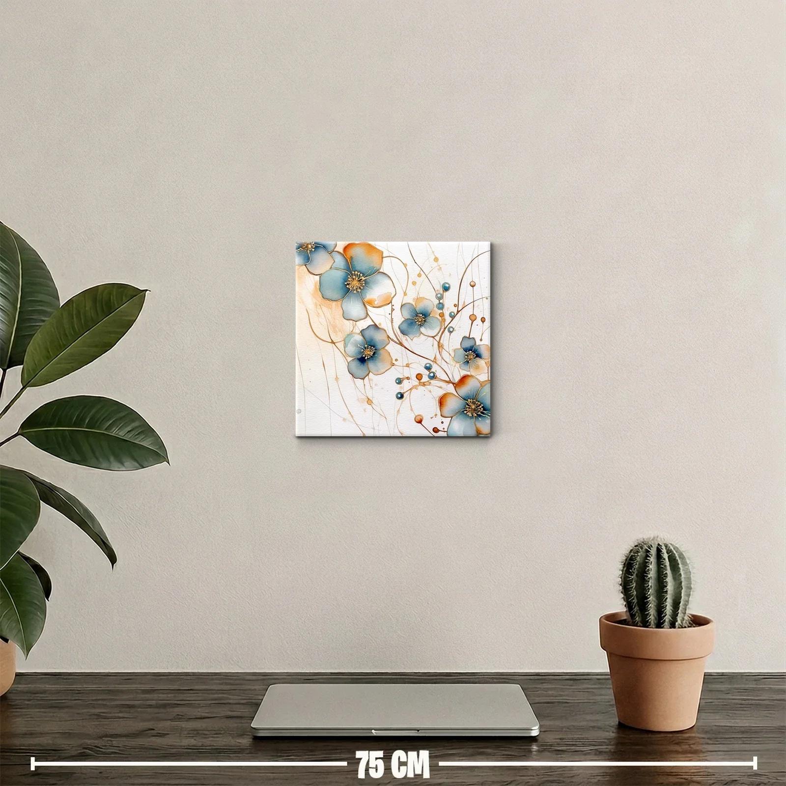 Cuadro decorativo flores azules con detalles dorados — miniatura 2