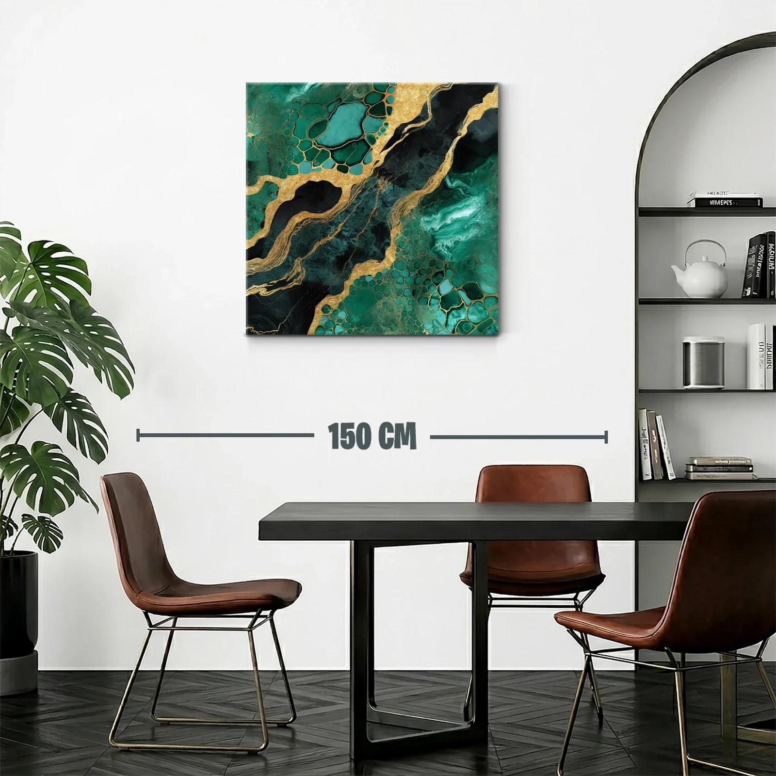 Cuadro abstracto en tonos verde esmeralda y dorado brillante — miniatura 2