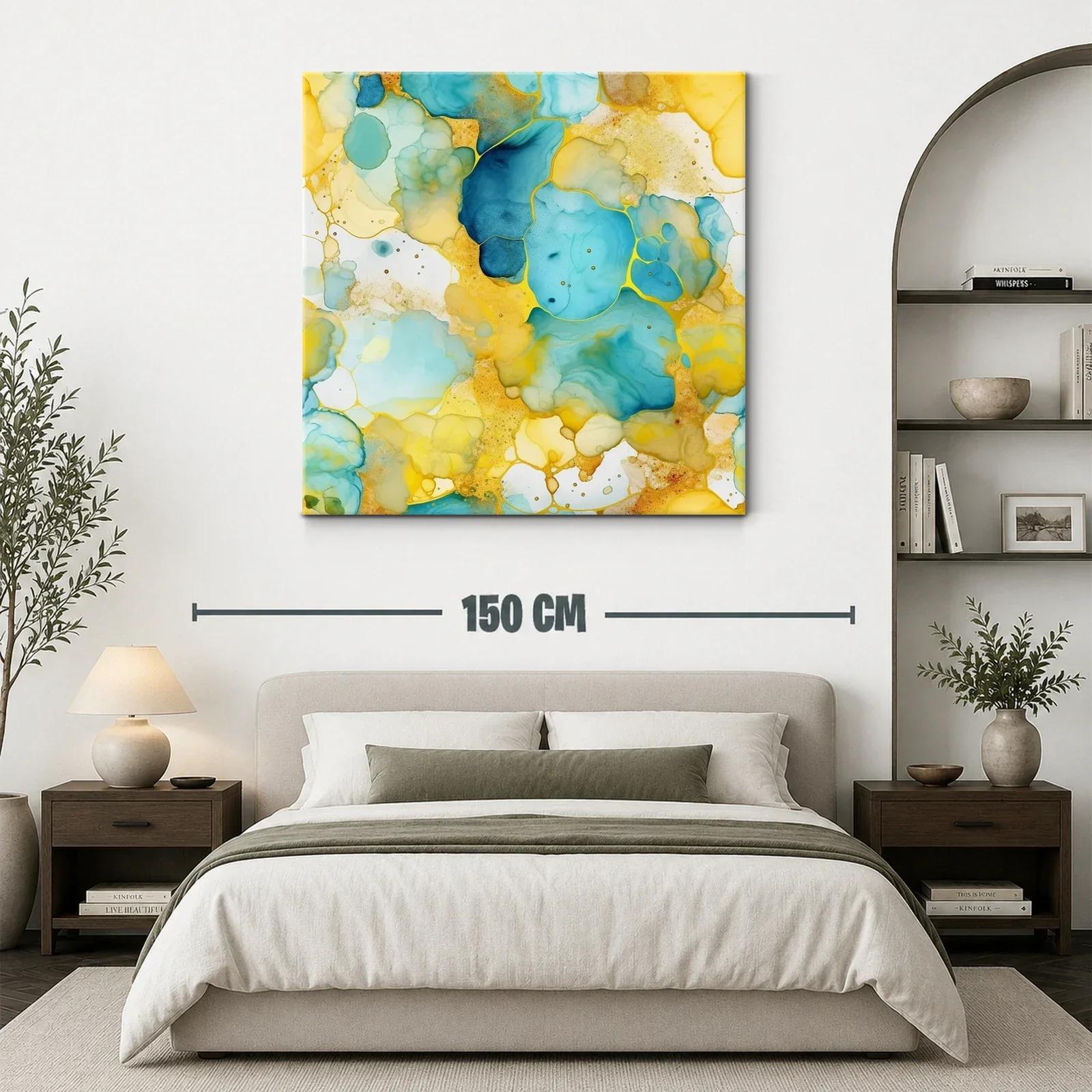 Cuadro abstracto en tonos turquesa y dorados vibrantes — miniatura 3