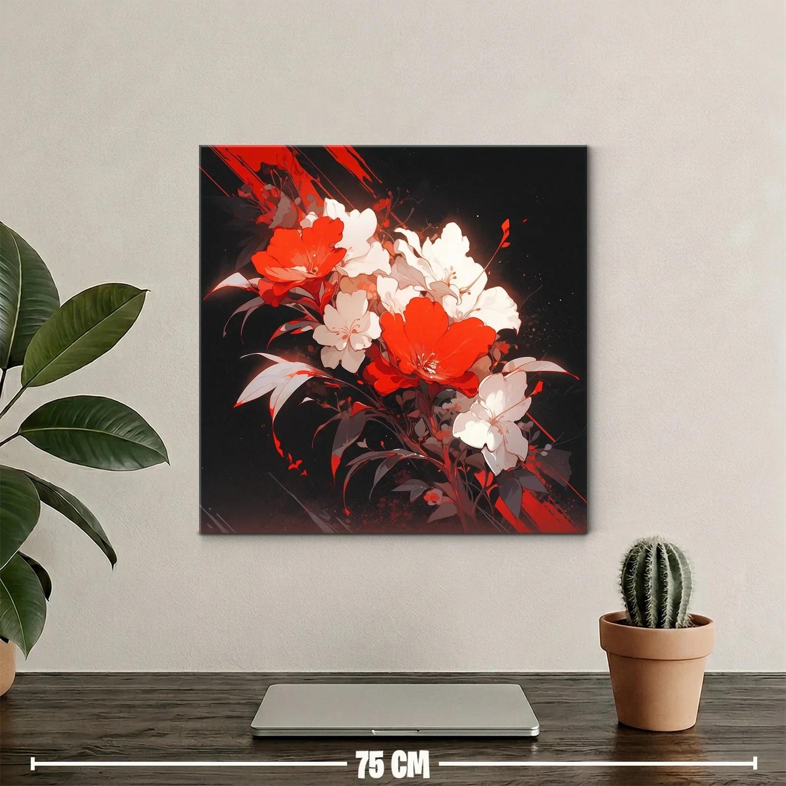 Composición floral vibrante en rojos y blancos sobre fondo oscuro — miniatura 2