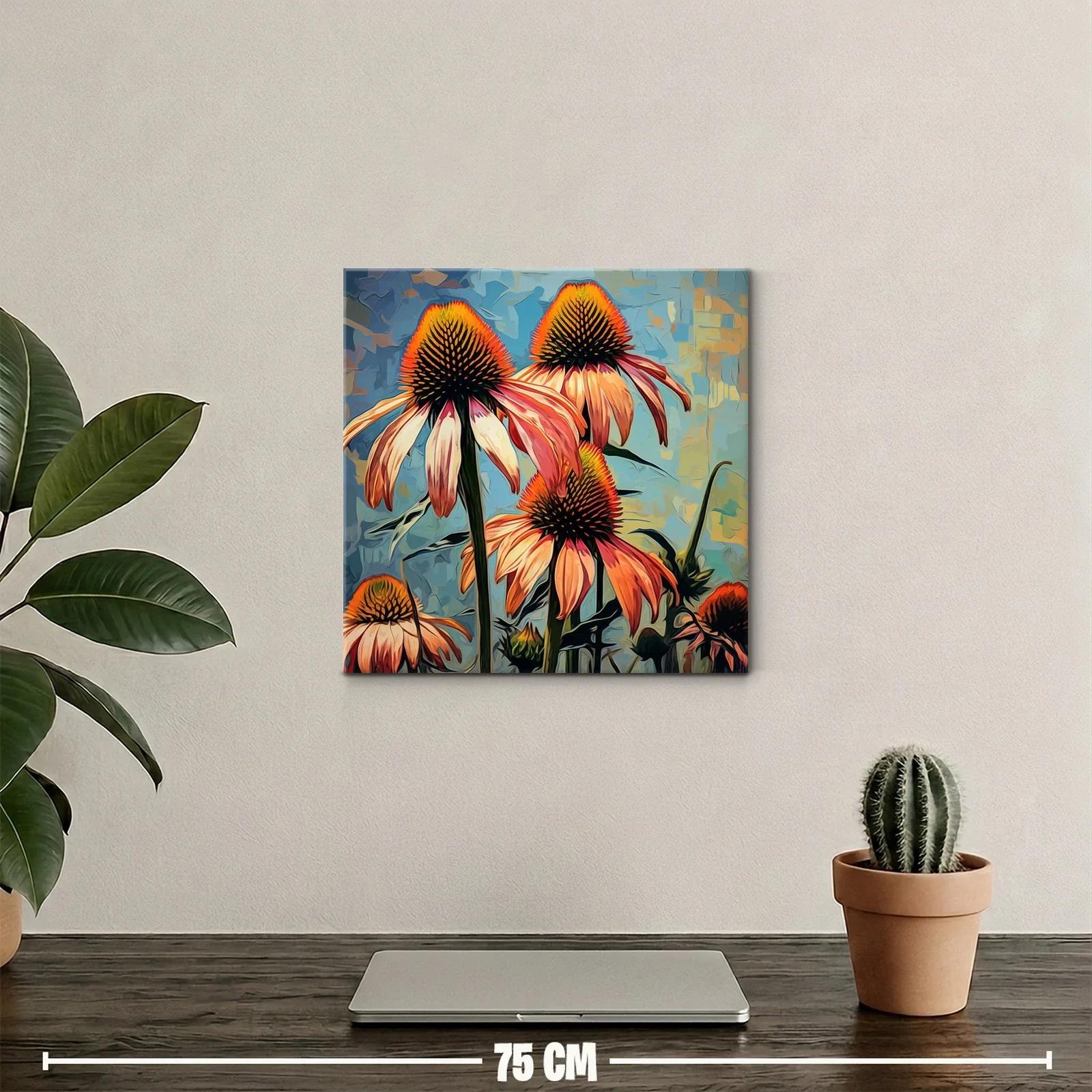 Flores vibrantes con tonos cálidos sobre fondo azul — miniatura 2