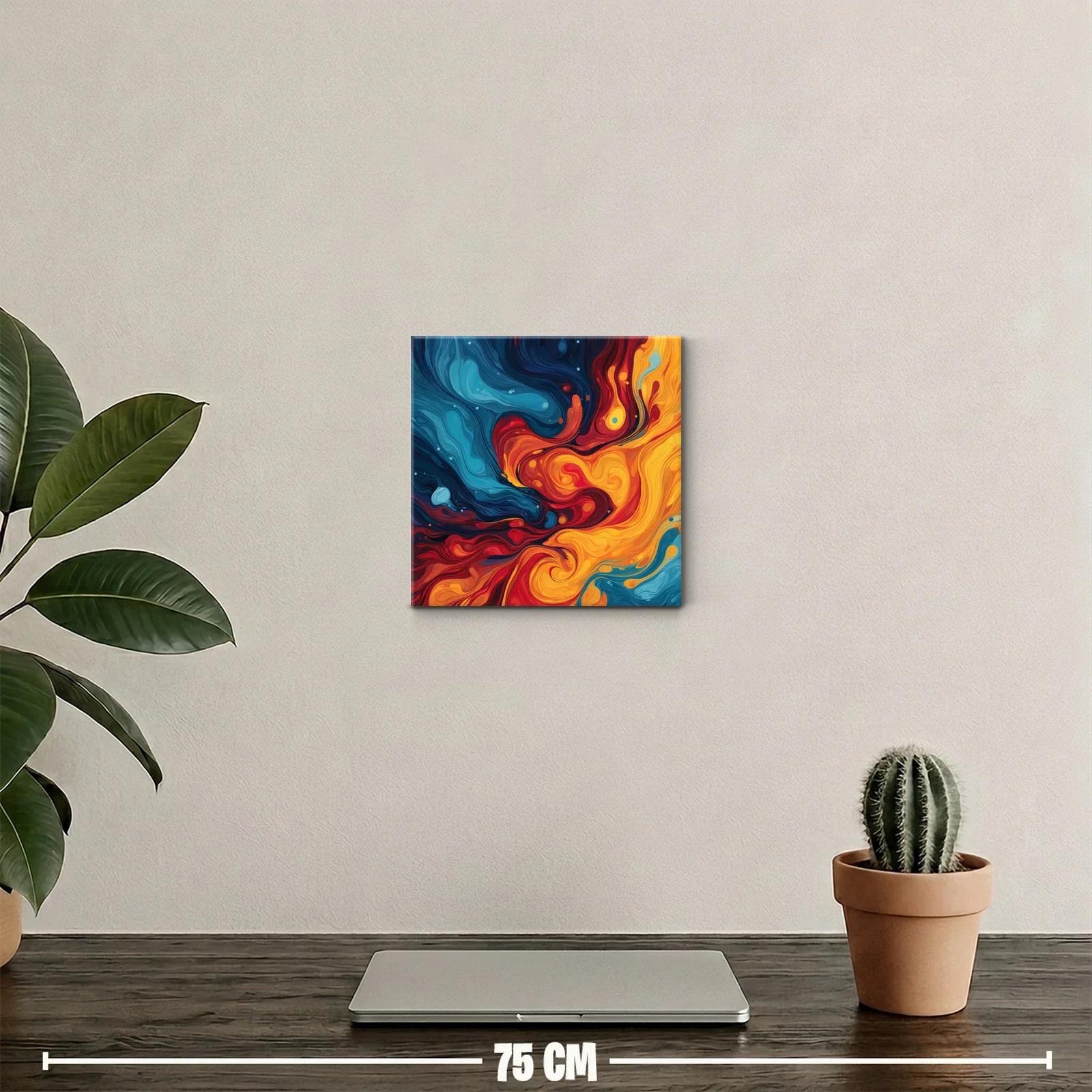 Cuadro abstracto con remolinos en tonos cálidos y fríos — miniatura 2