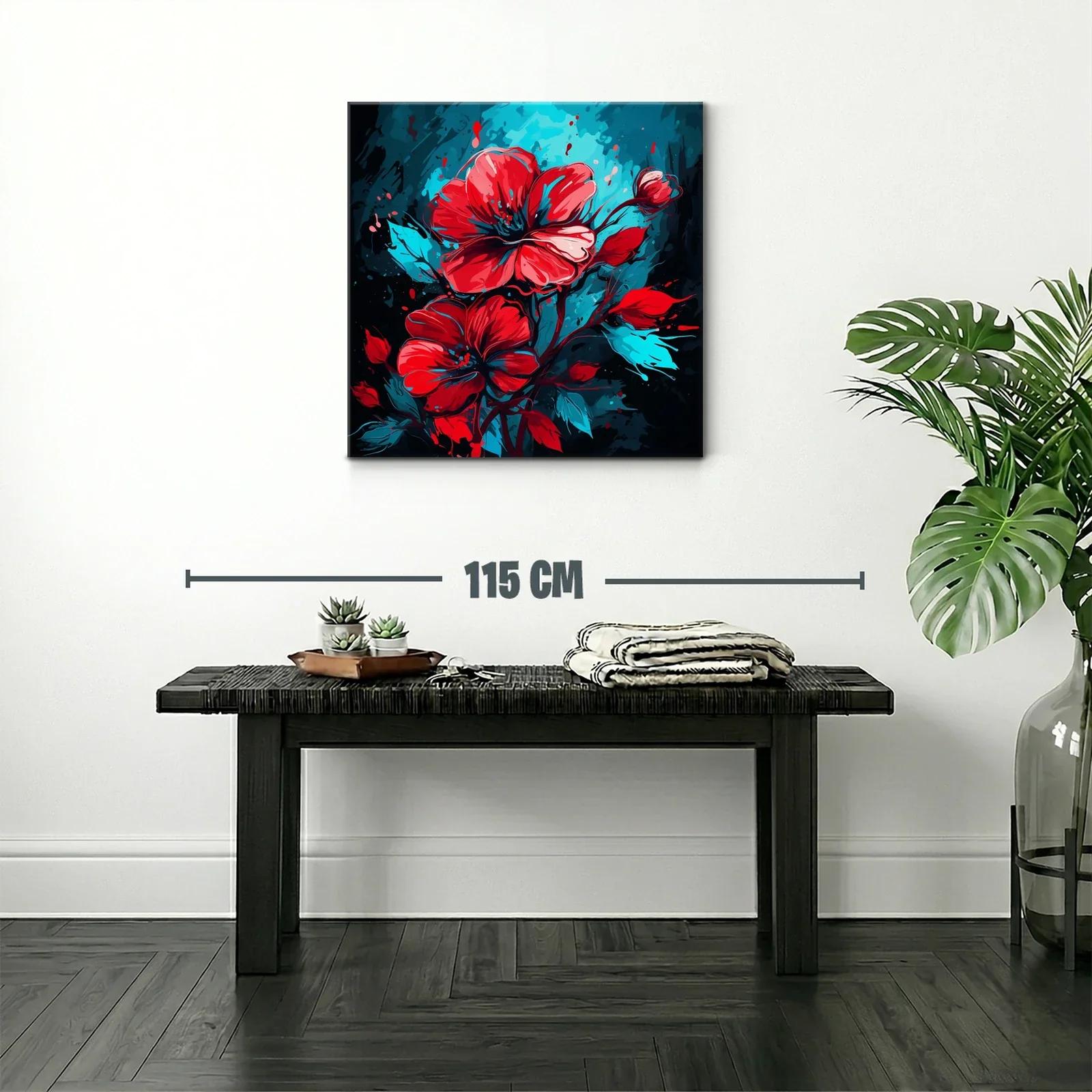 Flor roja vibrante sobre fondo azul intenso y negro — miniatura 2