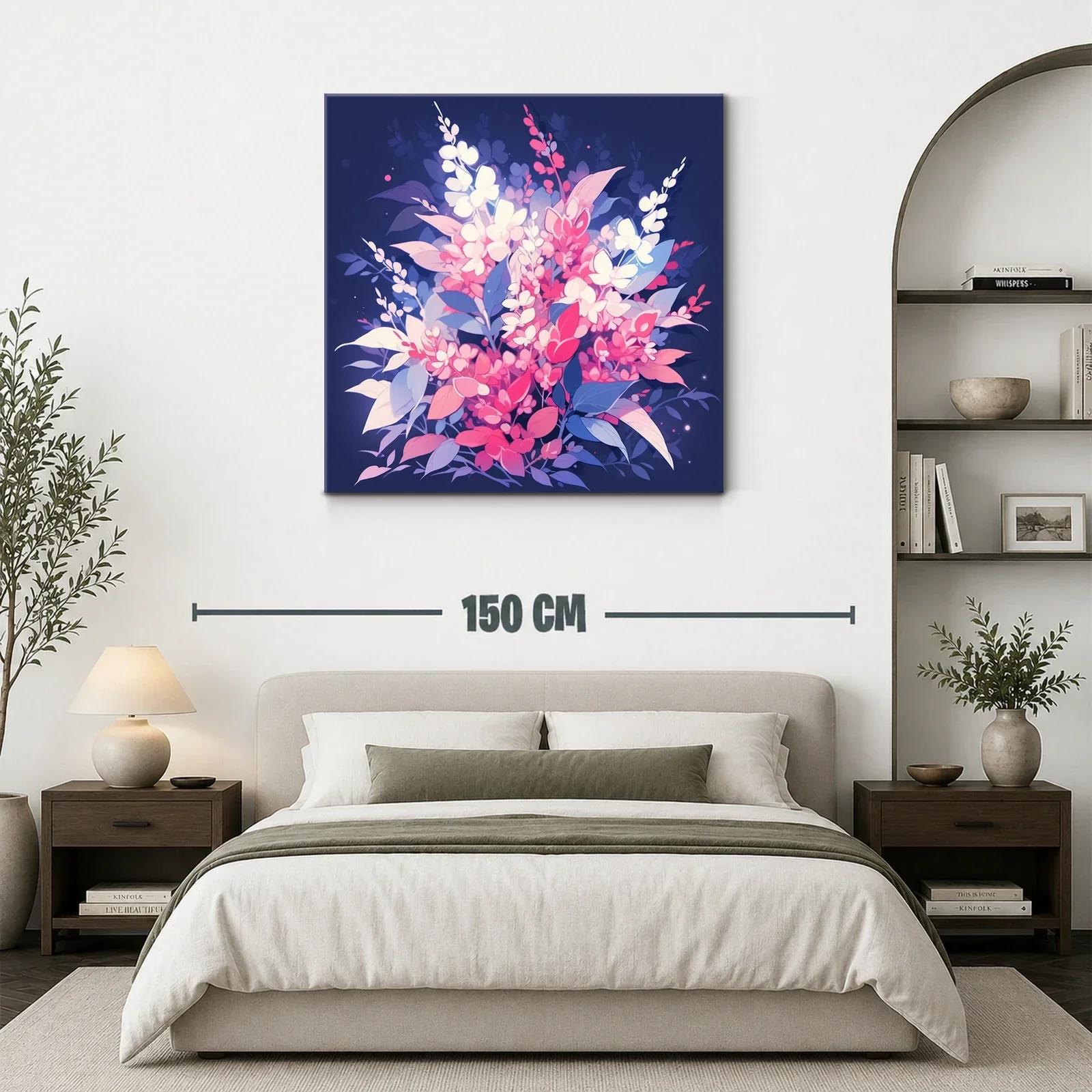 Cuadro floral vibrante con tonos rosas y azules intensos — miniatura 3