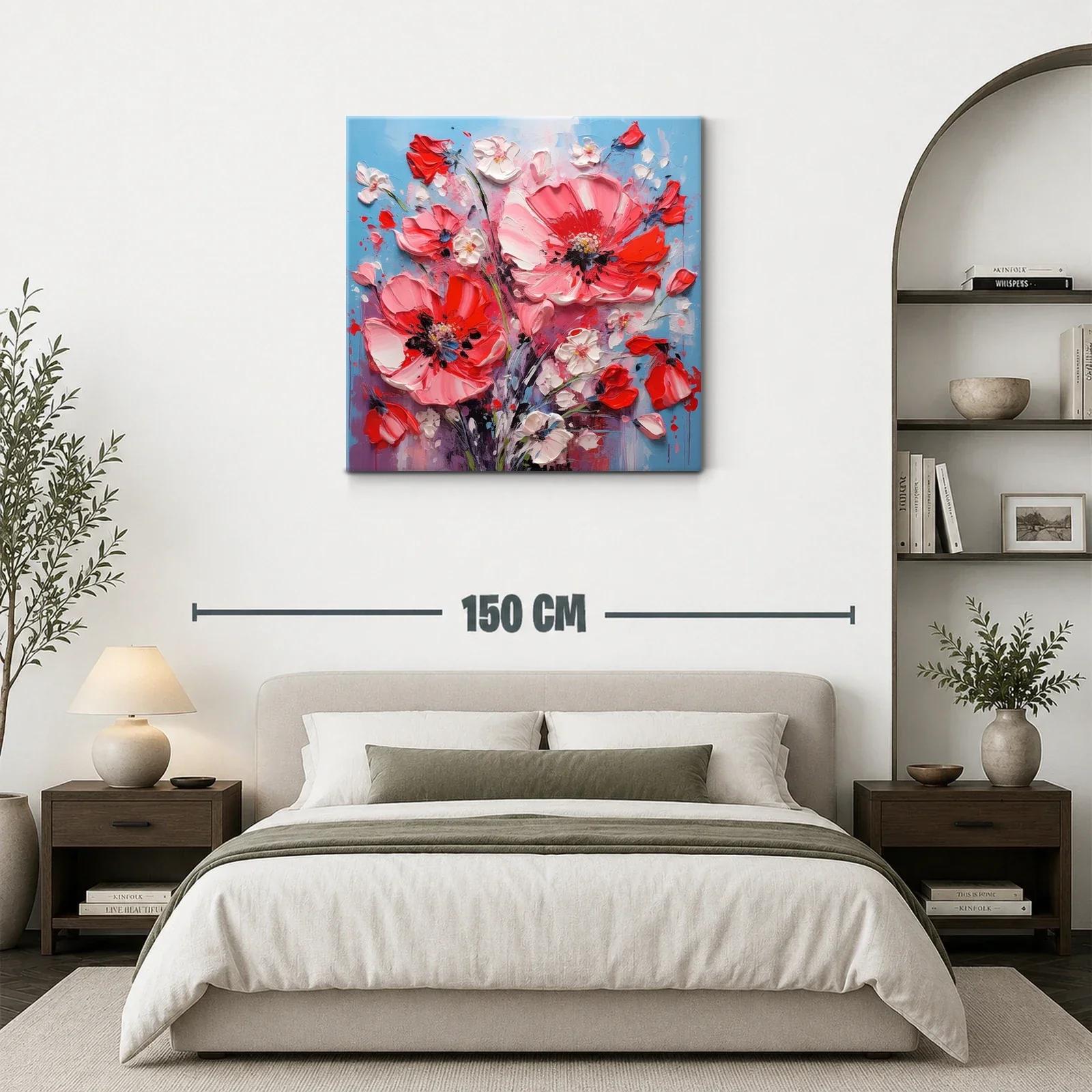 Cuadro con intenso ramo floral en vibrantes tonos rojos y rosas — miniatura 3