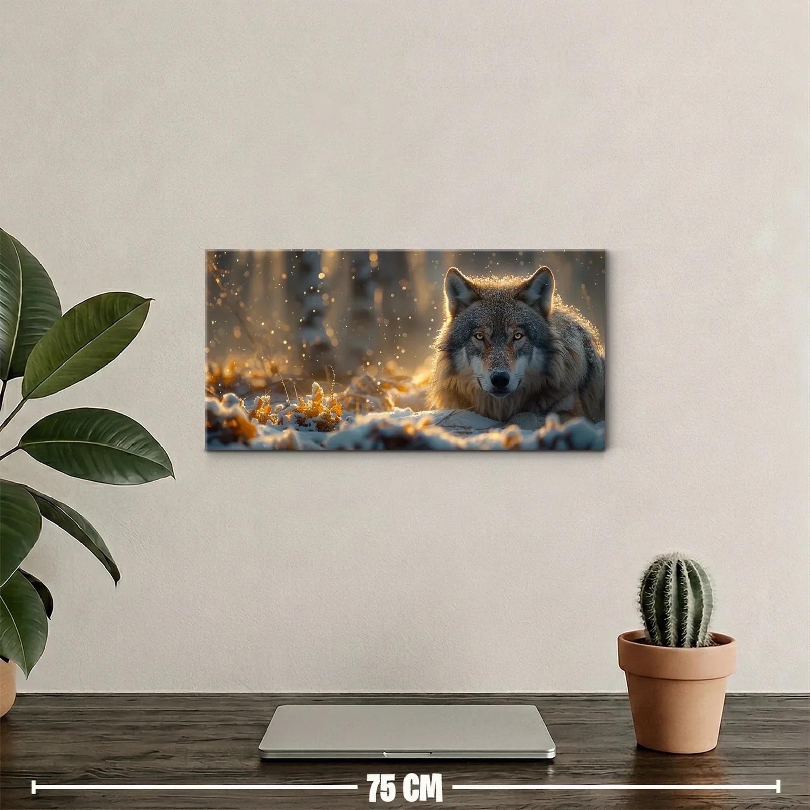 Cuadro lobo gris con ojos ámbar y fondo invernal desenfocado — miniatura 2