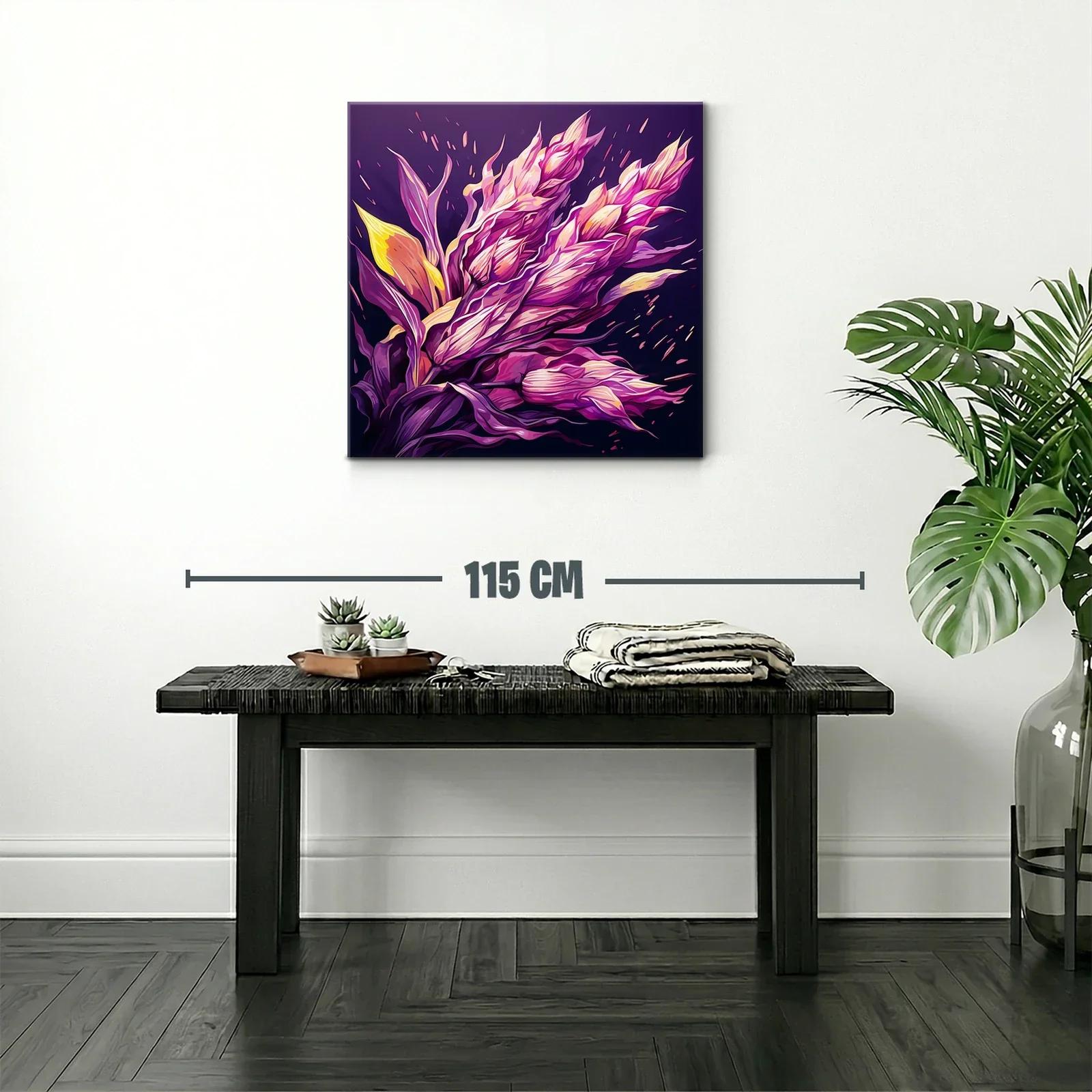 Cuadro floral vibrante con tonos púrpuras y amarillos — miniatura 2