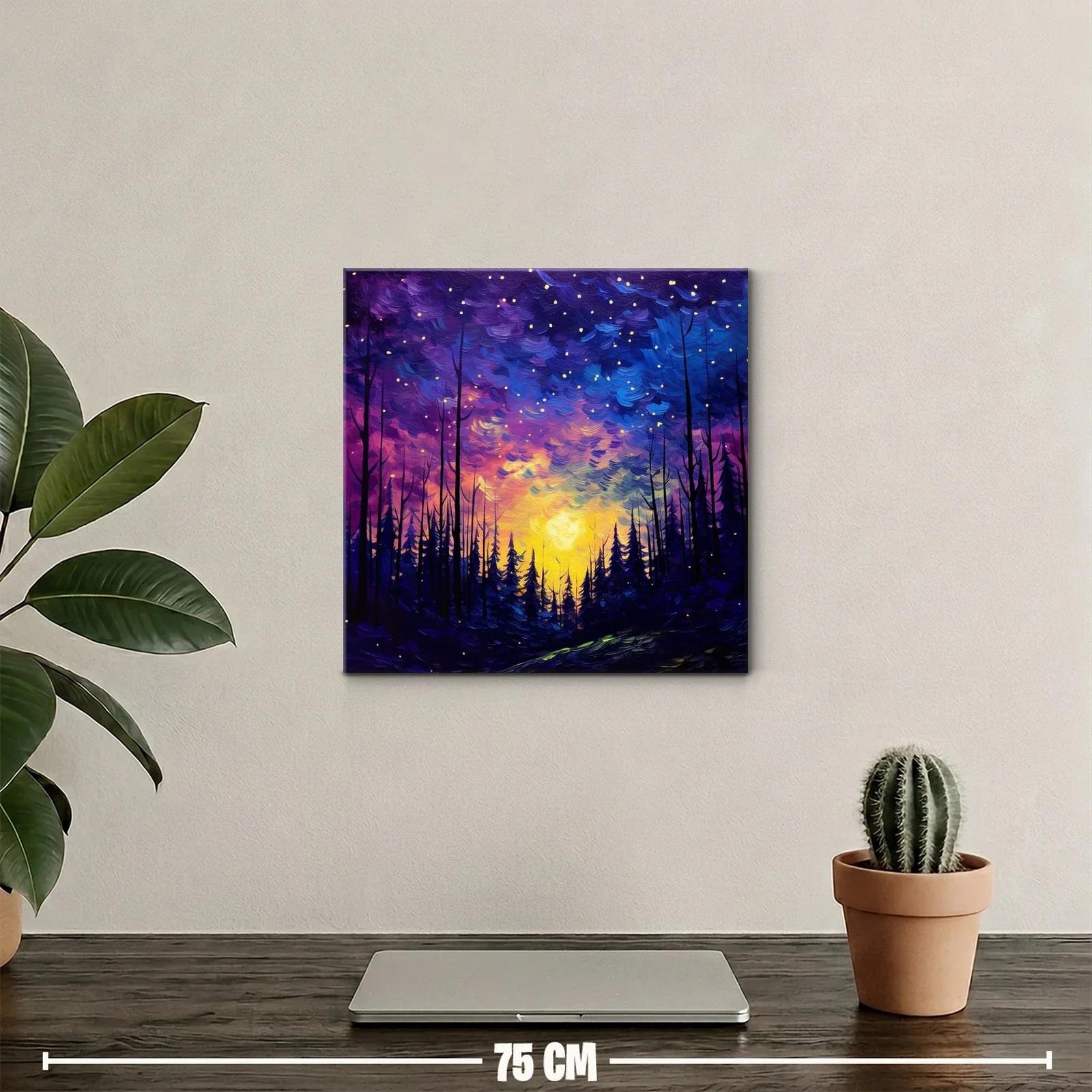 Paisaje nocturno estrellado con bosque encantado — miniatura 2