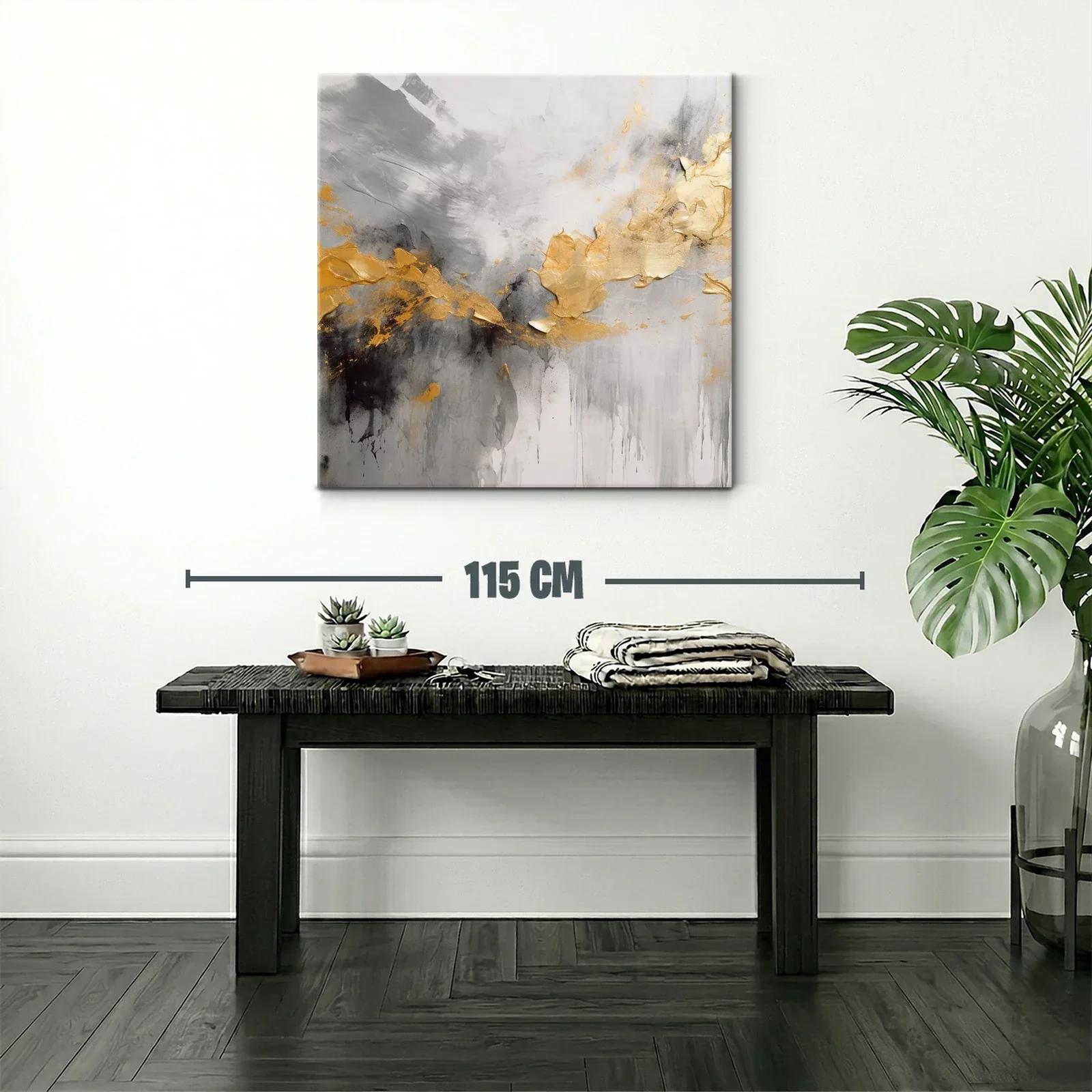 Cuadro abstracto con tonos dorados y grises elegantes — miniatura 2