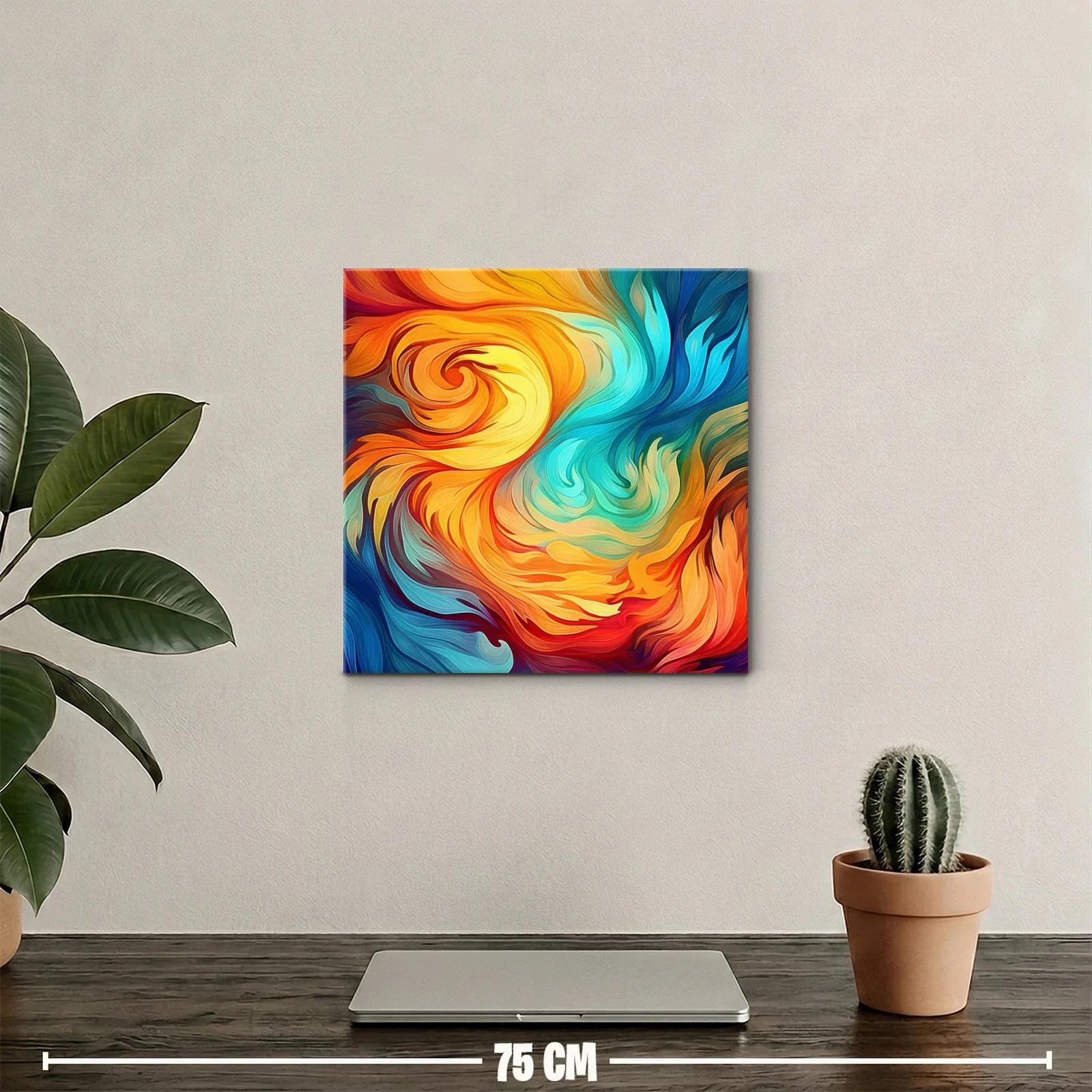 Cuadro abstracto en vibrantes tonos cálidos y fríos — miniatura 2
