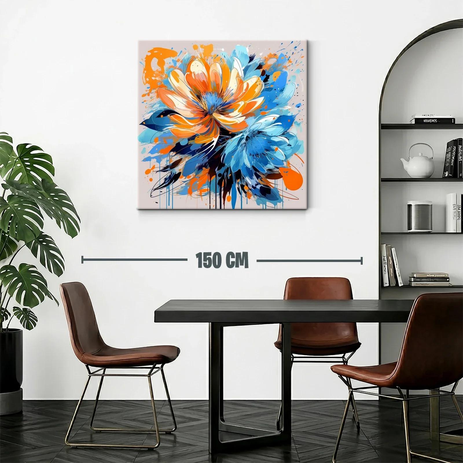 Cuadro vibrante con flores en tonos azul y naranja — miniatura 2