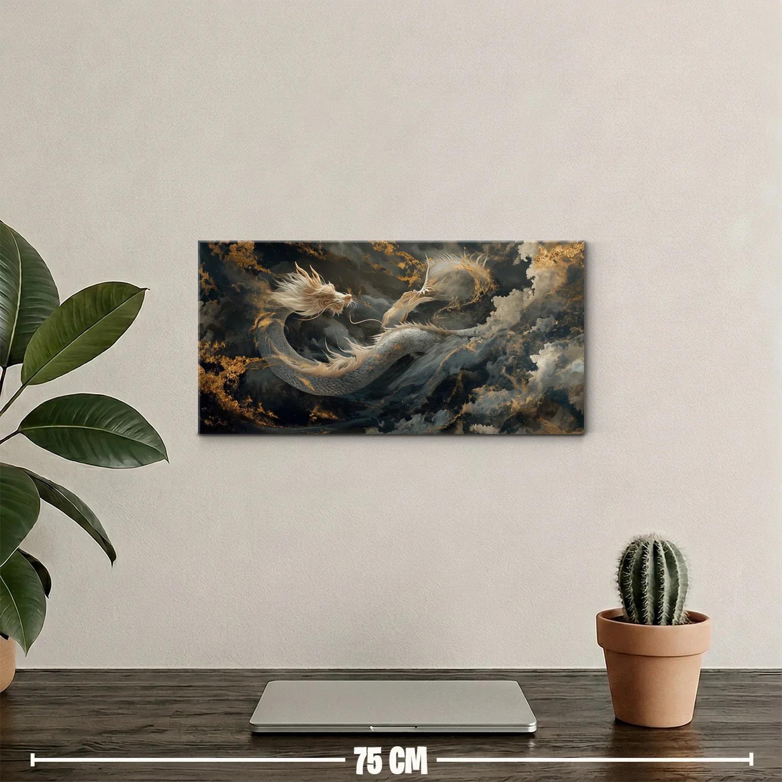 Cuadro dragón oriental blanco entre nubes y niebla — miniatura 2