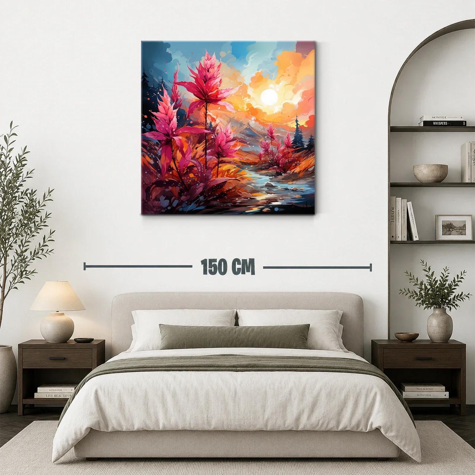 Paisaje vibrante con flores fucsias bajo el sol radiante — miniatura 3