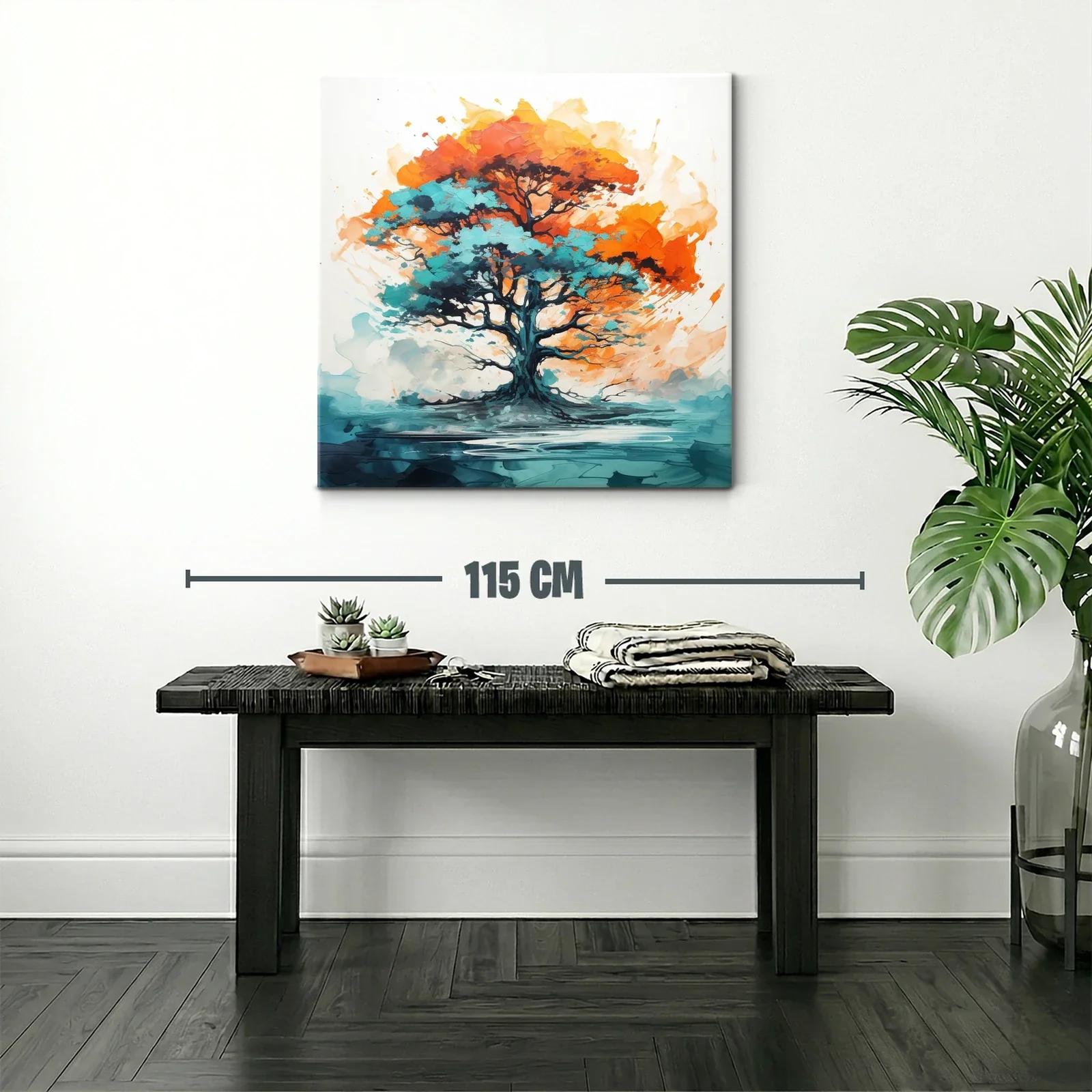 Árbol vibrante con tonos turquesa y naranja intenso — miniatura 2