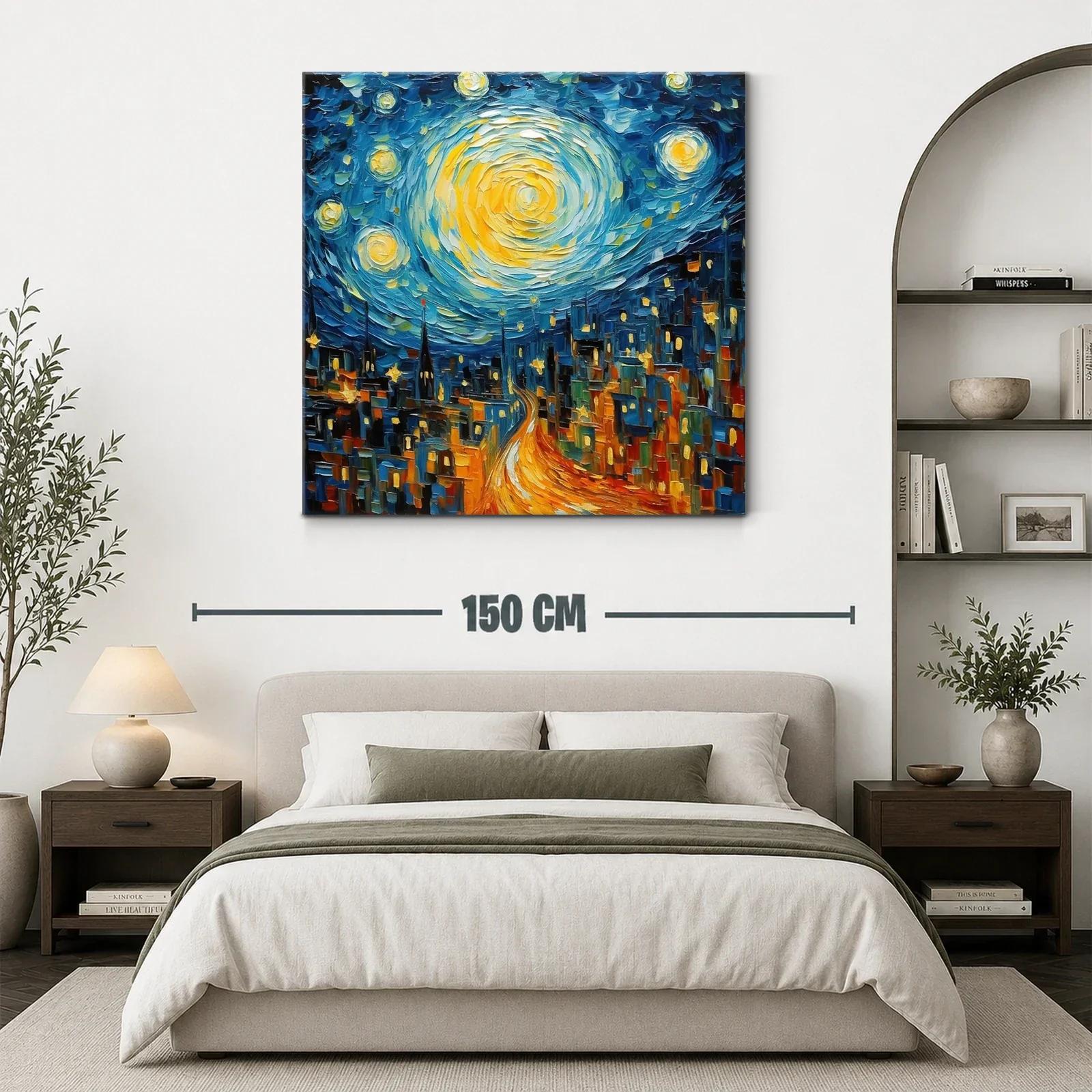 Calle nocturna iluminada bajo cielo estrellado vibrante — miniatura 3