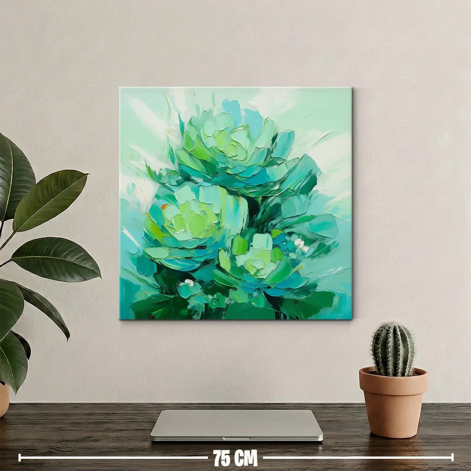 Cuadro abstracto con flores en tonos verdes y azules — miniatura 2