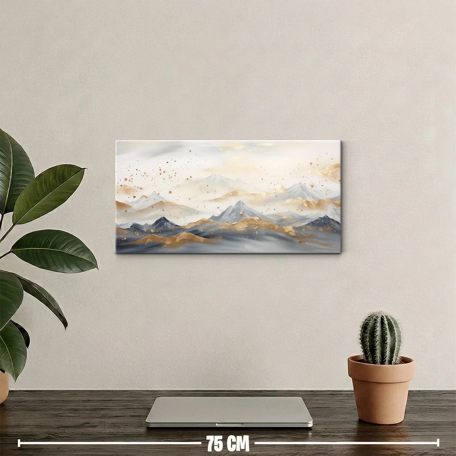 Cuadro cordillera de montañas con salpicaduras doradas — miniatura 2
