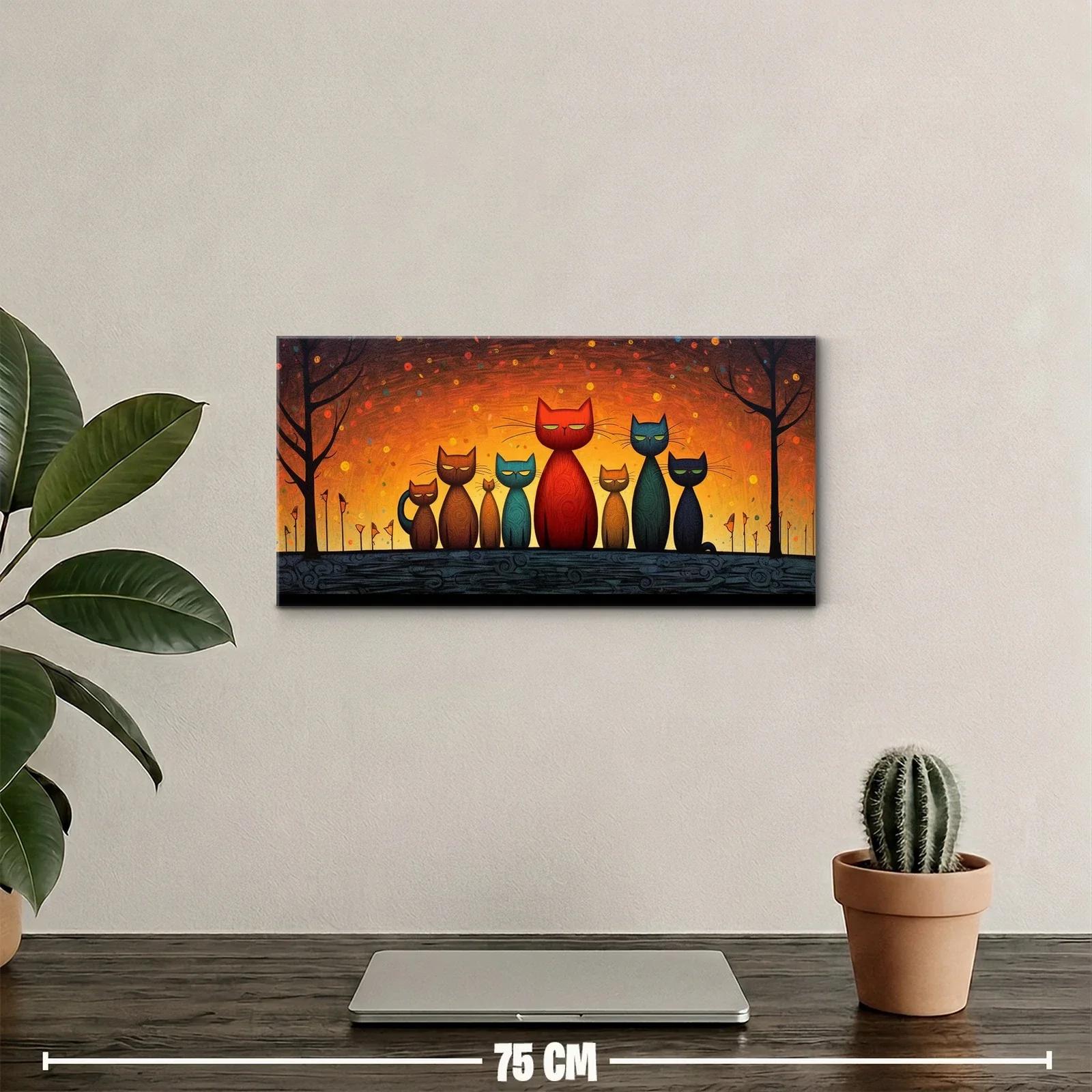Cuadro gatos sentados enmarcados por árboles y un fondo luminoso — miniatura 2