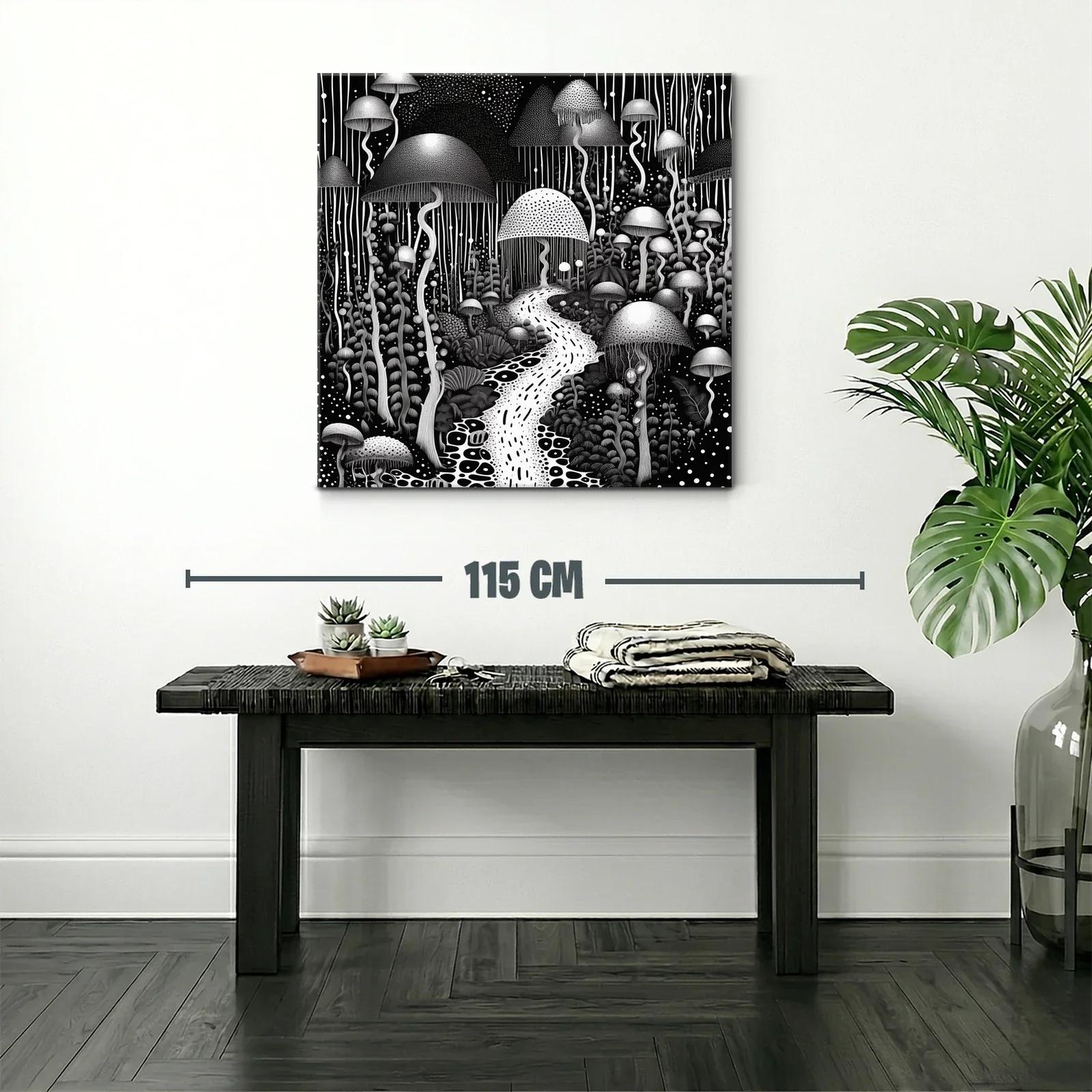 Bosque Onírico de Hongos en Blanco y Negro — miniatura 2
