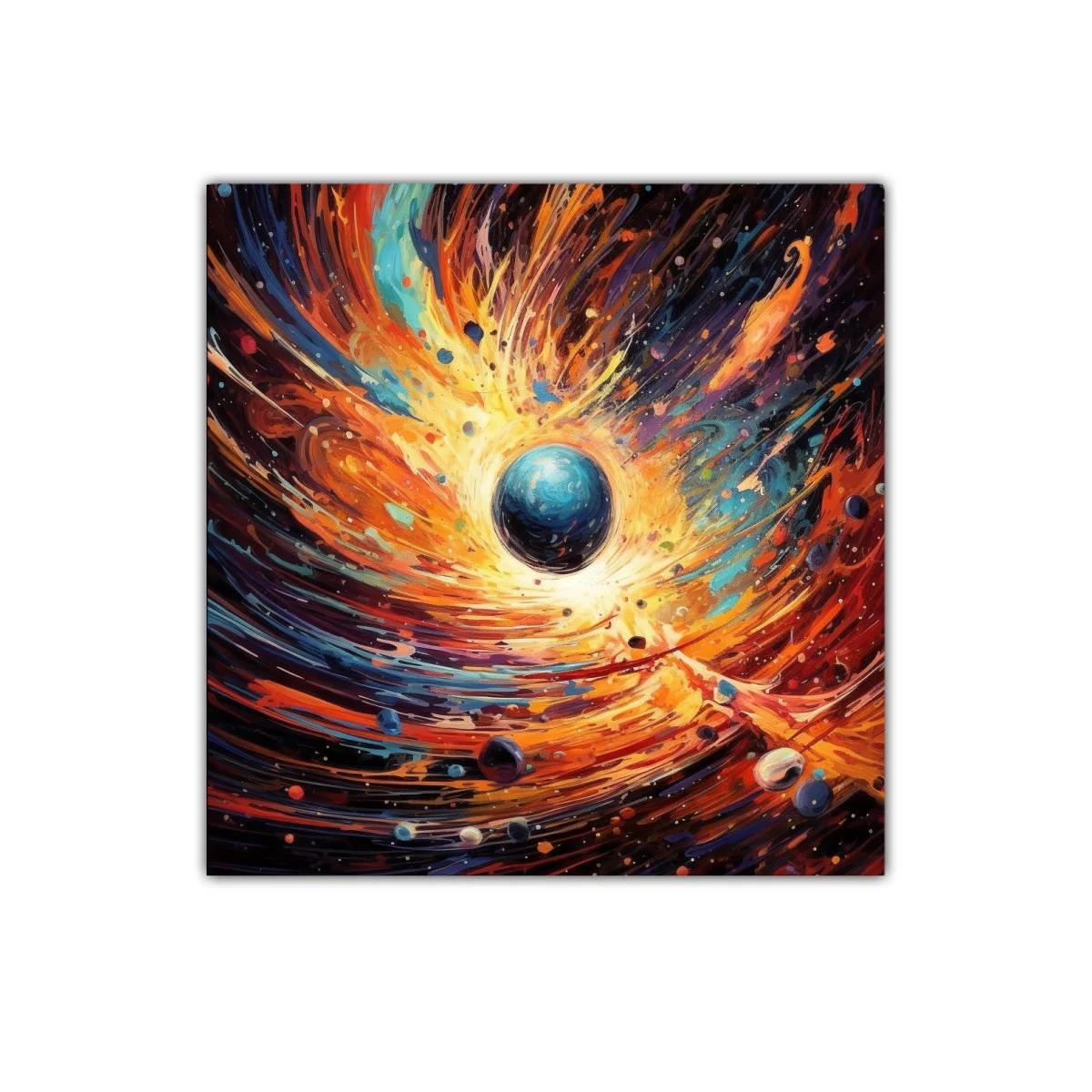 Explosión cósmica con planeta azul y remolinos de luz — miniatura 1