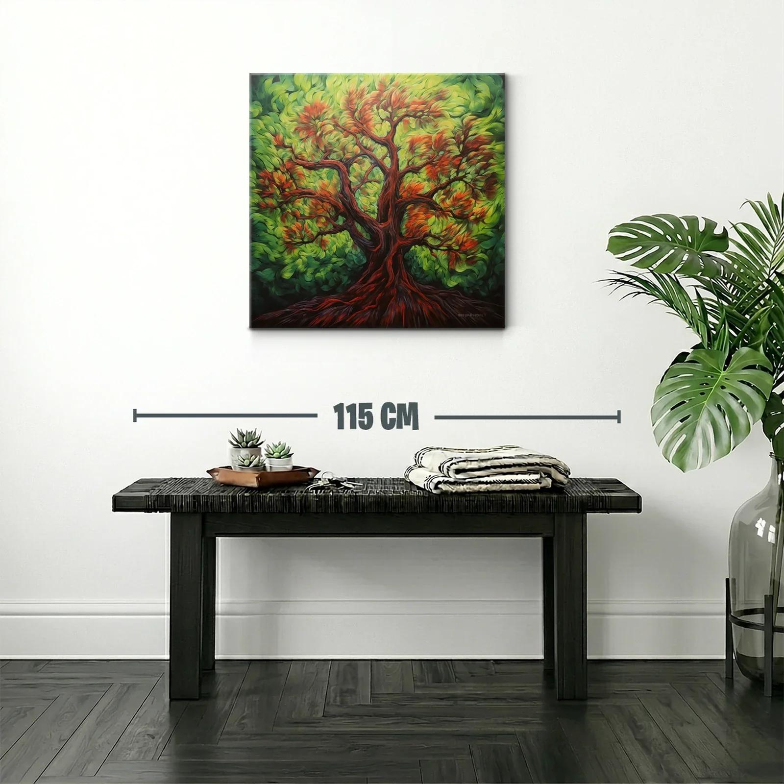 Árbol con hojas vibrantes en tonos verdes y rojos — miniatura 2