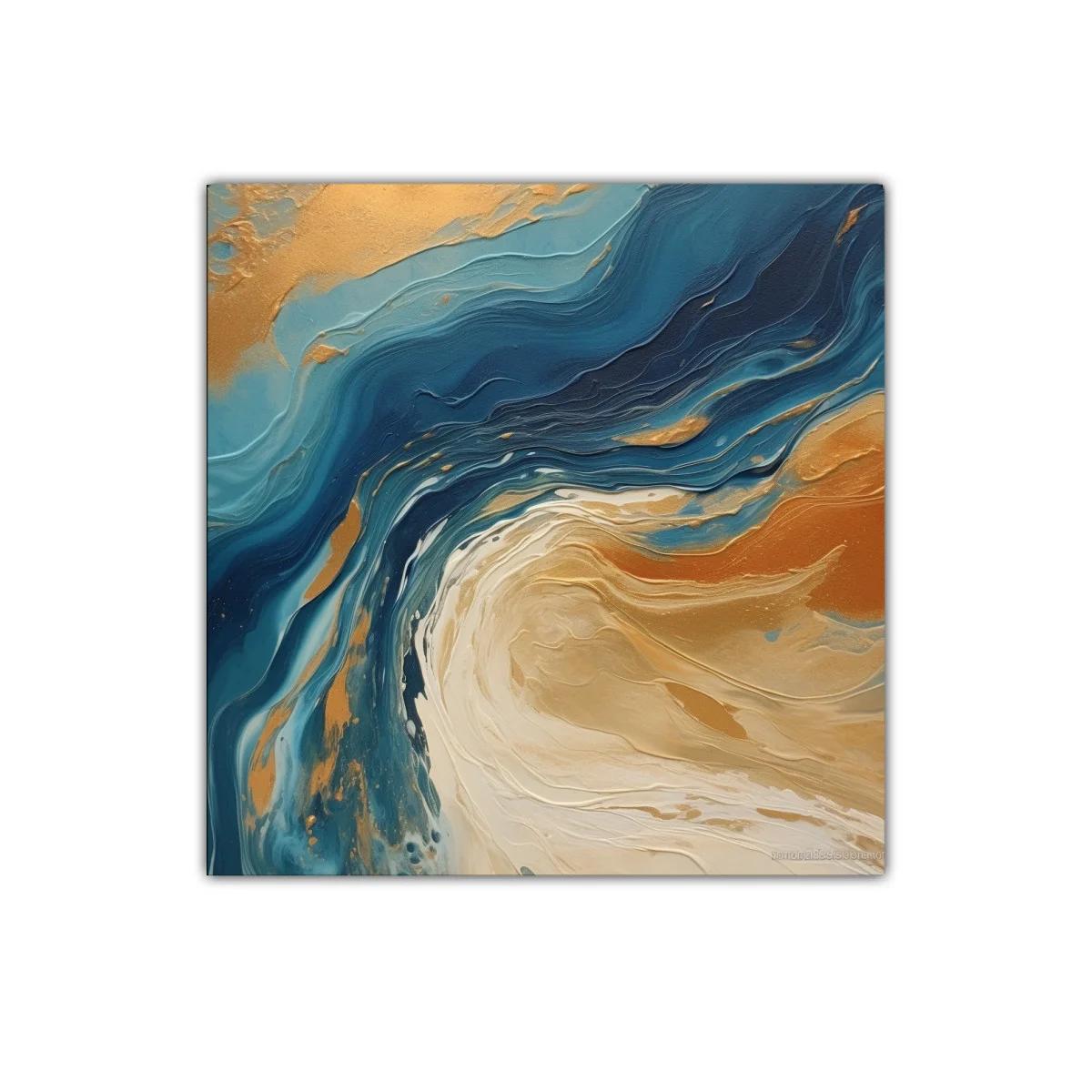 Cuadro decorativo con ondas en tonos azul y dorado — miniatura 1