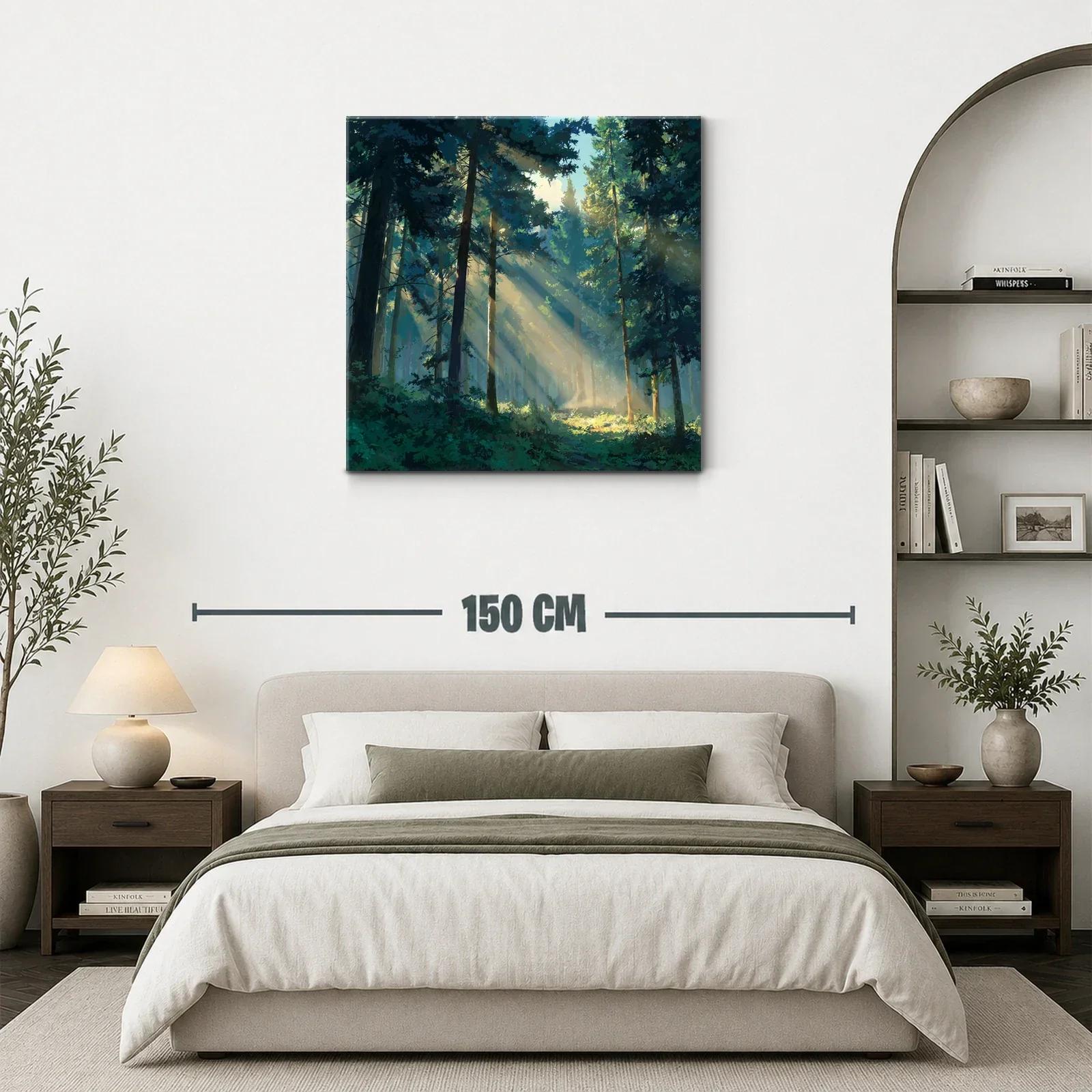 Bosque iluminado por rayos de sol entre árboles altos — miniatura 3
