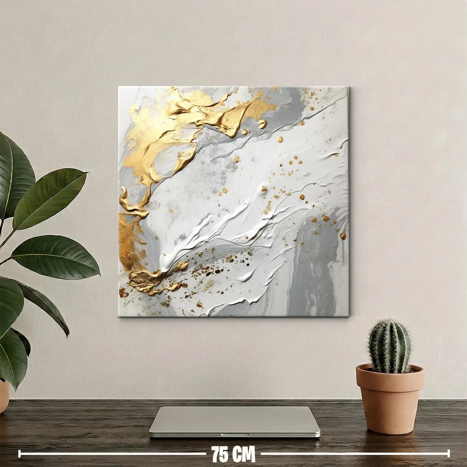 Cuadro abstracto tonos dorados y grises con relieve elegante — miniatura 2