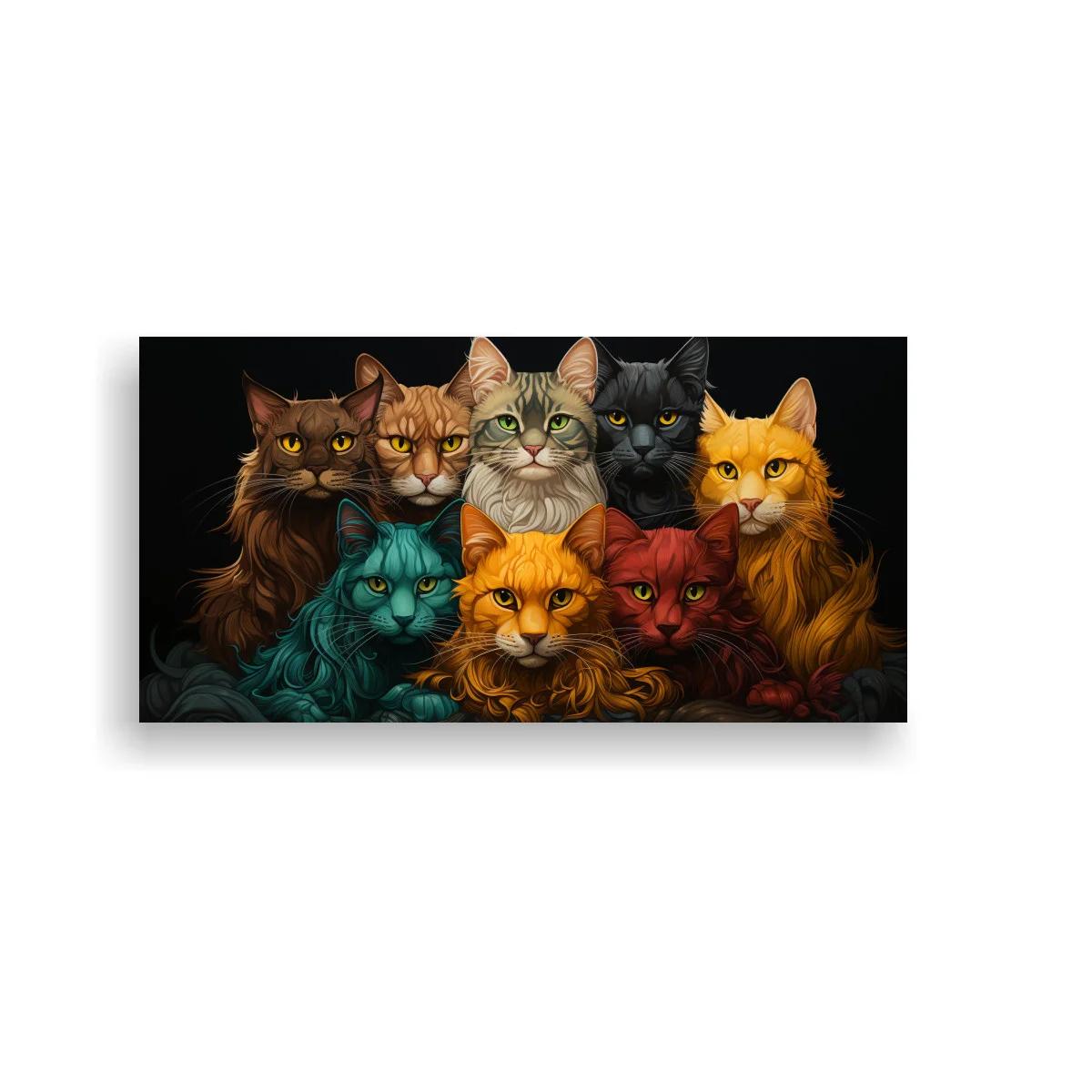 Cuadro grupo de gatos de pelo largo con paleta intensa