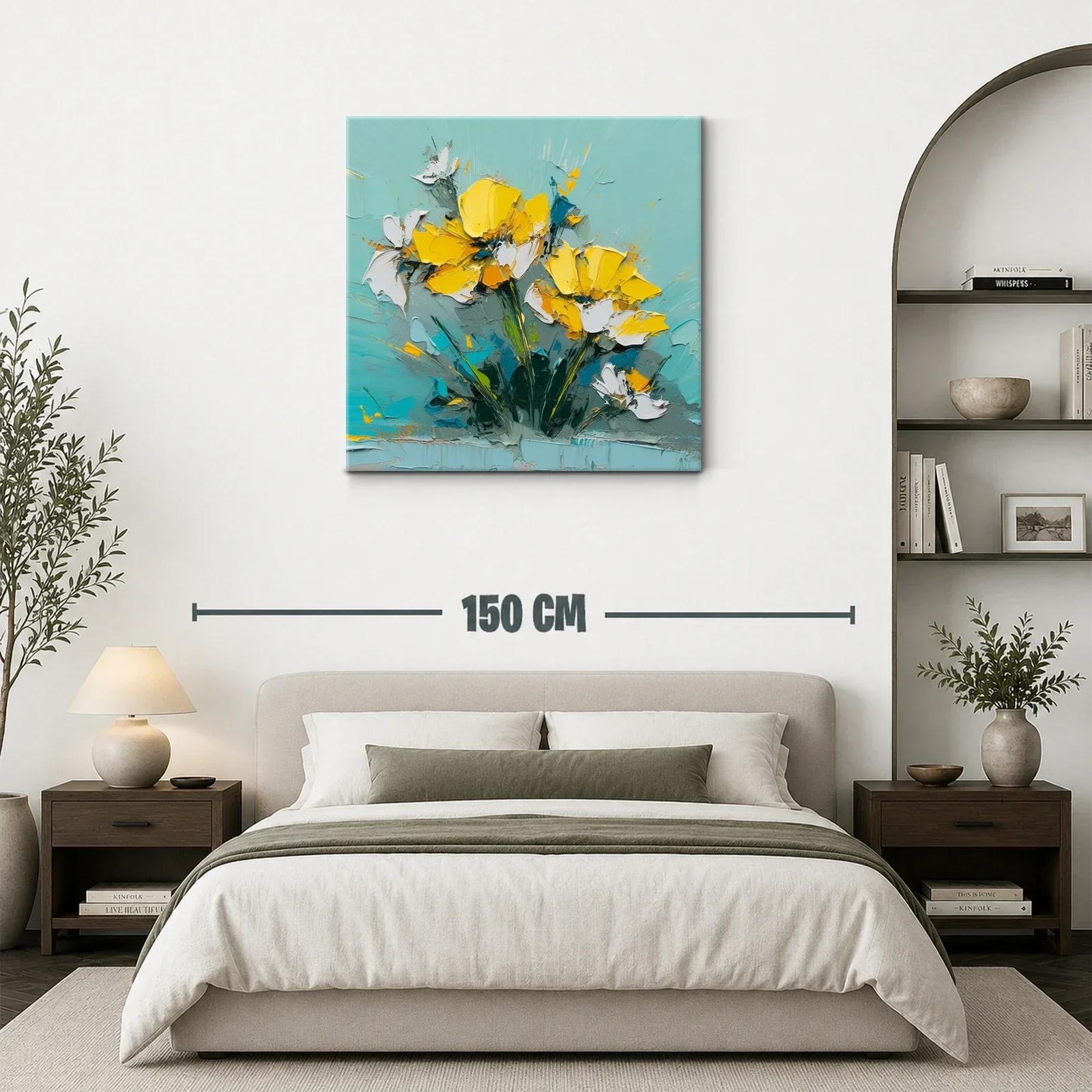 Cuadro floral con vibrantes pétalos amarillos y fondo turquesa — miniatura 3