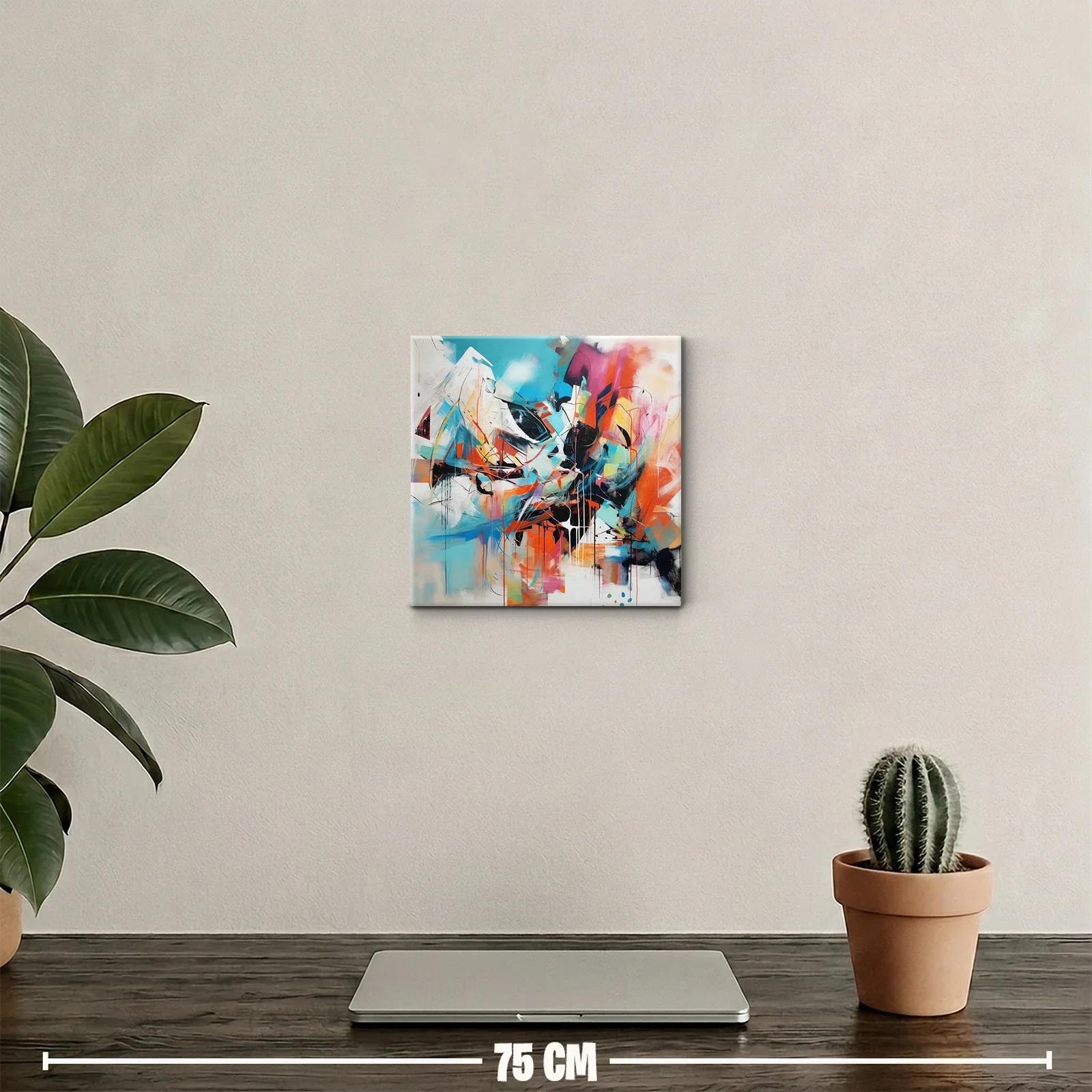 Cuadro abstracto con vibrantes tonos turquesa y naranja — miniatura 2