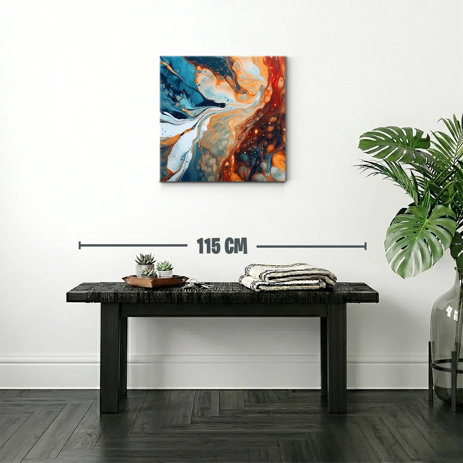 Cuadro abstracto de flujos en tonos azul y naranja intenso — miniatura 2