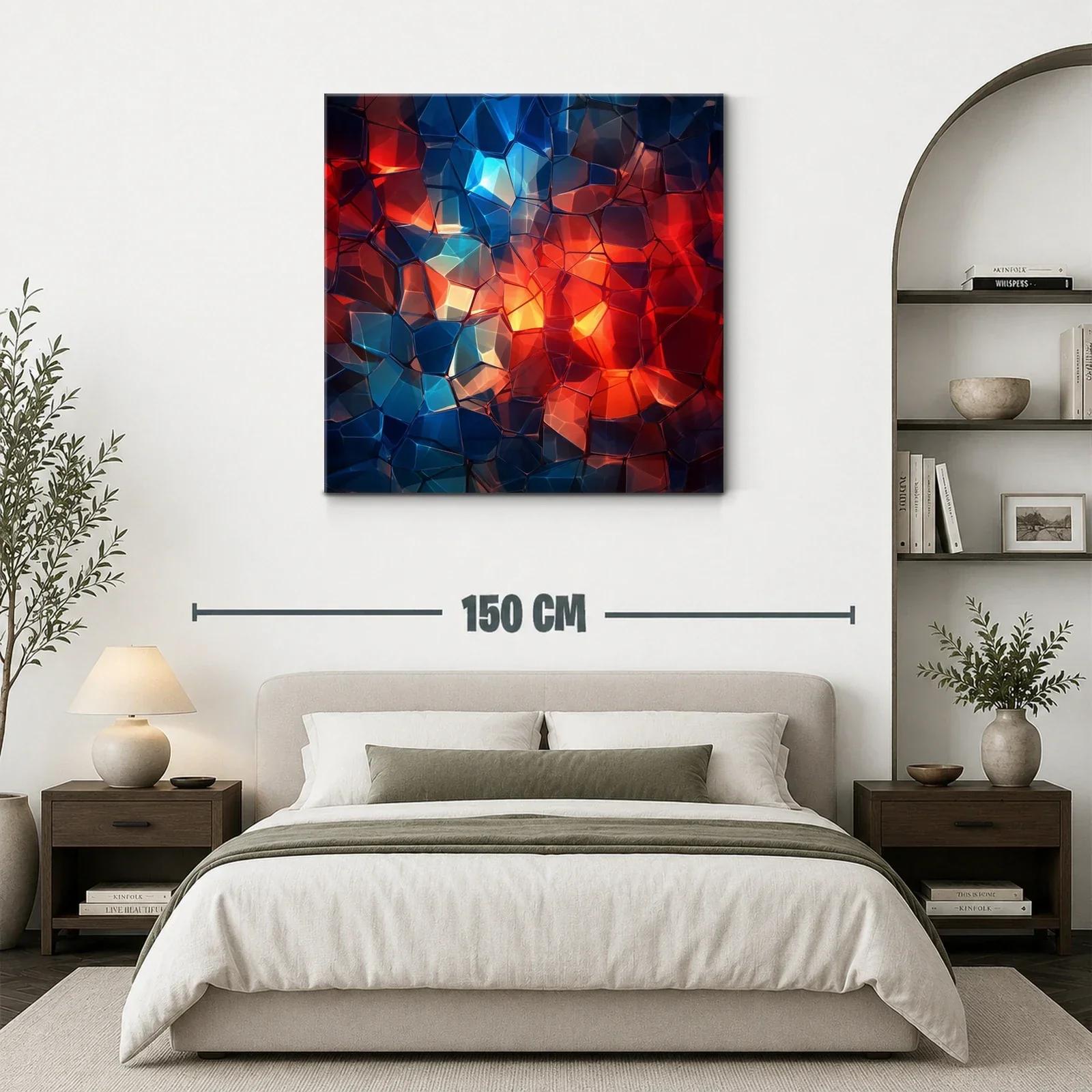 Cuadro abstracto con mosaico de tonos cálidos y fríos — miniatura 3