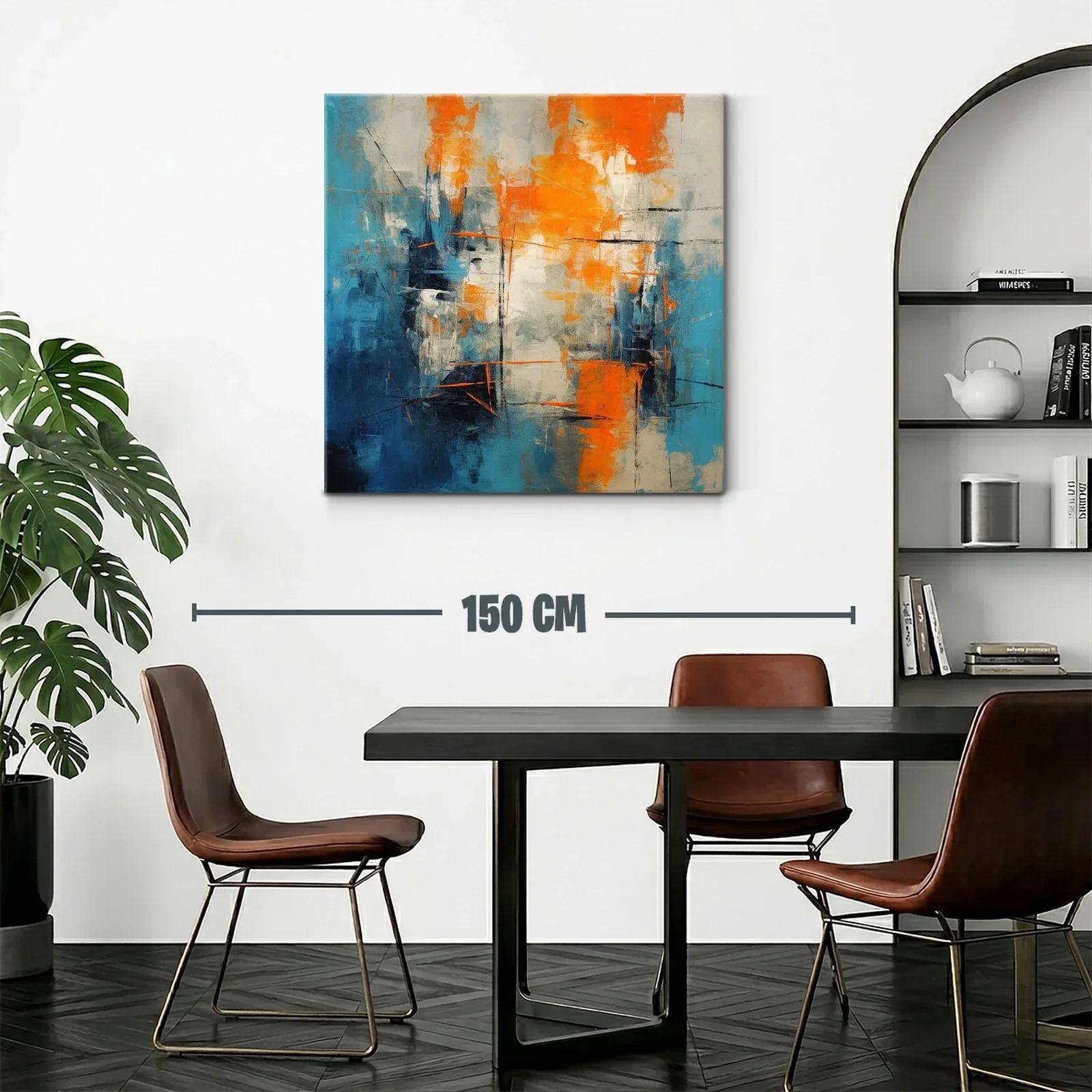 Cuadro abstracto con vibrantes tonos azul y naranja — miniatura 2
