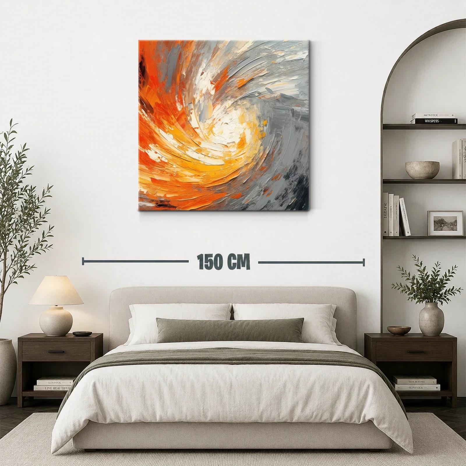 Cuadro abstracto con remolino en tonos cálidos y grises — miniatura 3