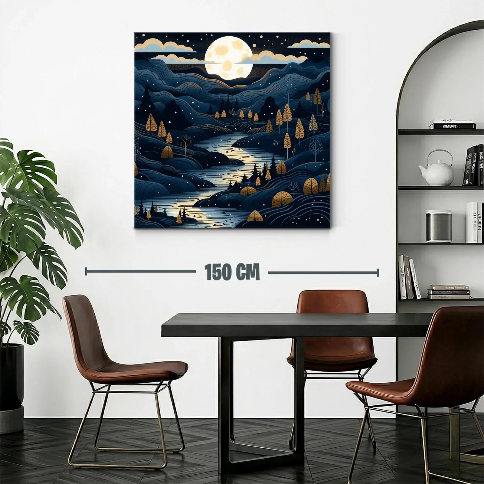Paisaje nocturno con río y luna llena iluminando el valle — miniatura 2
