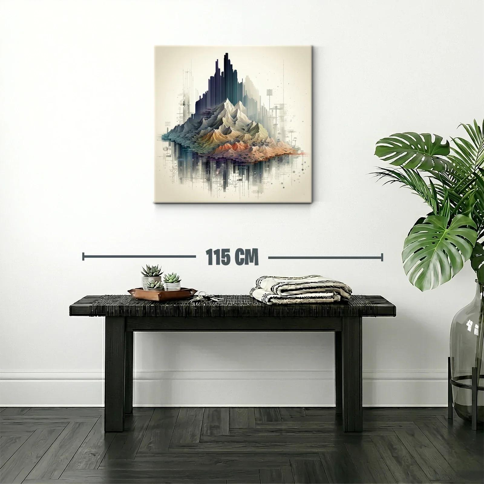 Paisaje montañoso con tonos cálidos y arquitectura abstracta — miniatura 2