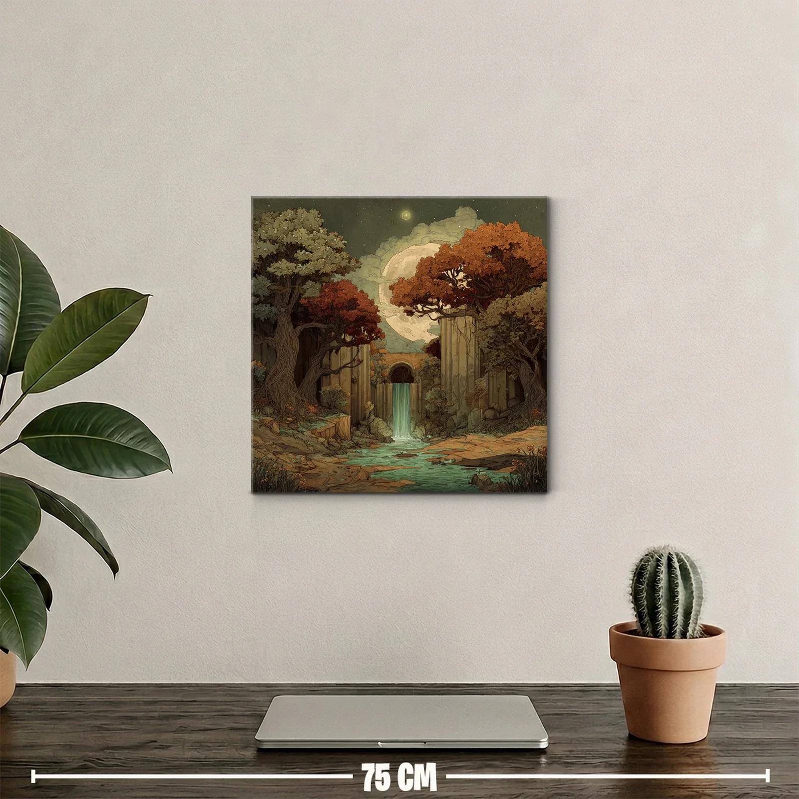 Paisaje nocturno con cascada y árboles de otoño — miniatura 2