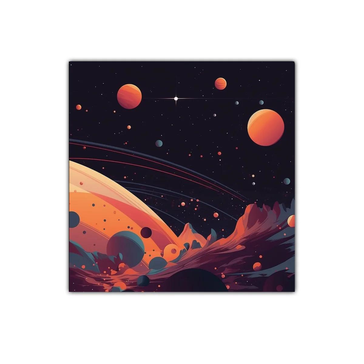 Cuadro cósmico con planetas anaranjados en espacio oscuro — miniatura 1